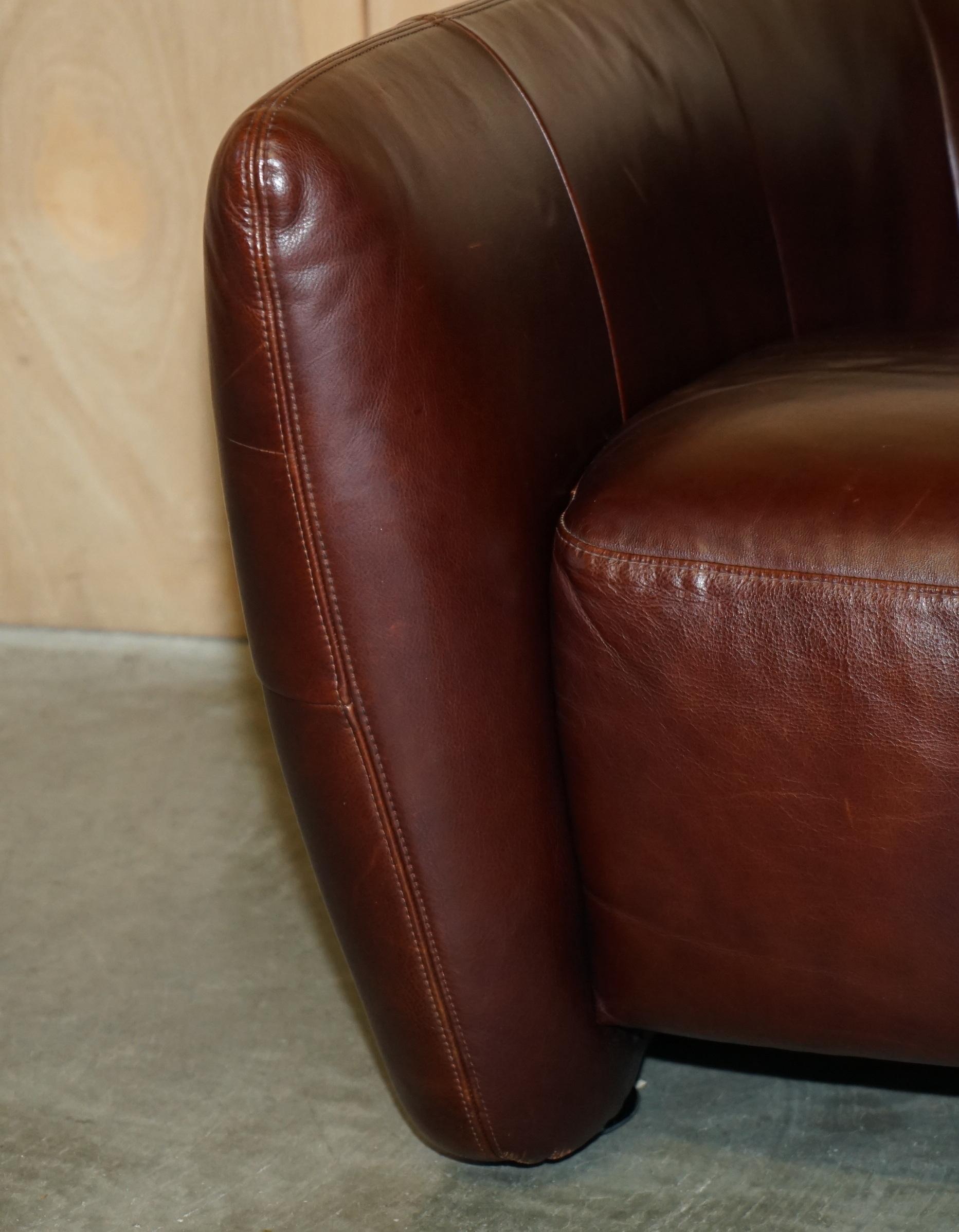 SERIOUSLY COOL & COMFORTABLE NATUZZI BROWN LEATHER TUB CLUB ARMCHAIR + CUSHIONs 2