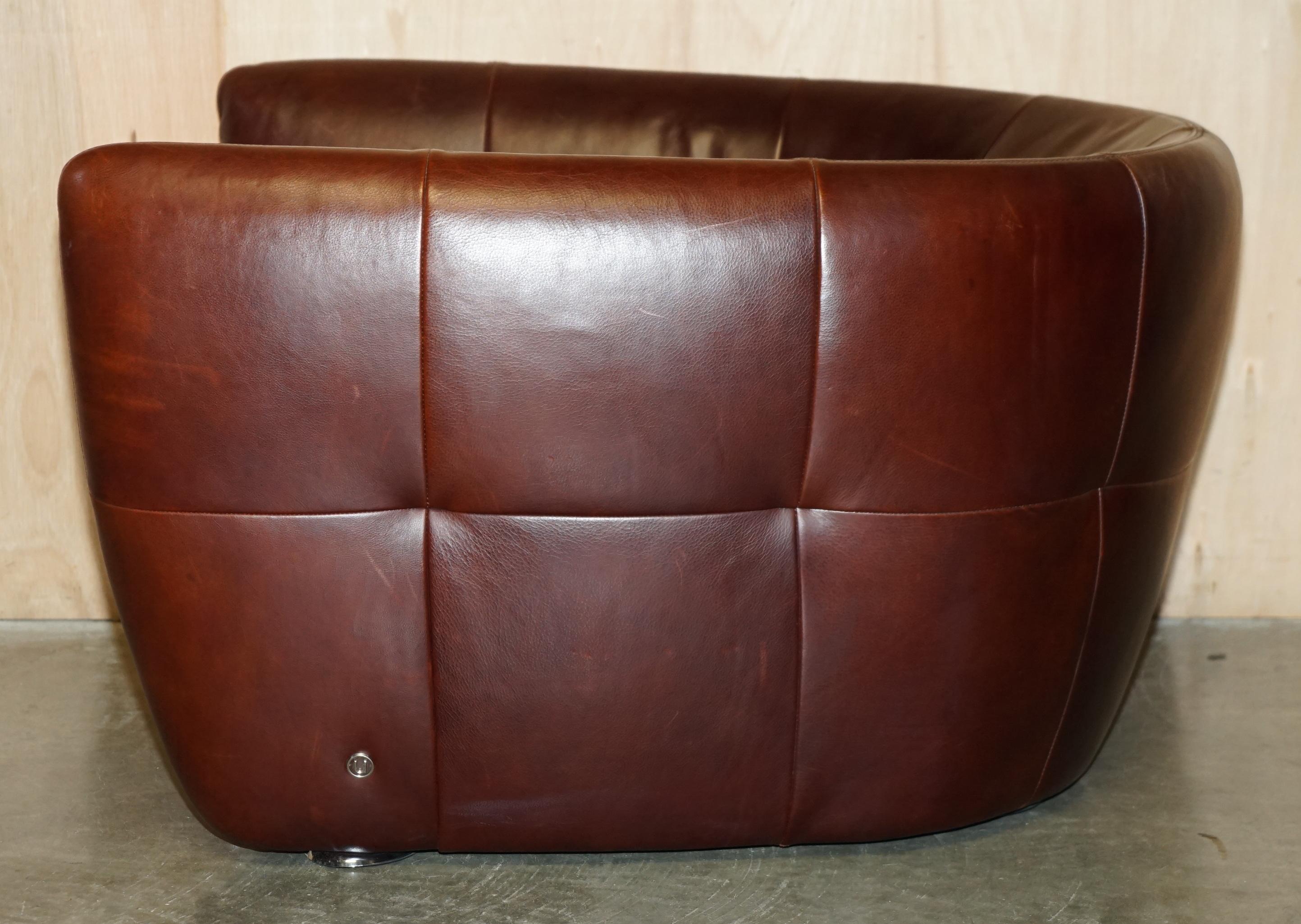 SERIOUSLY COOL & COMFORTABLE NATUZZI BROWN LEATHER TUB CLUB ARMCHAIR + CUSHIONs 3