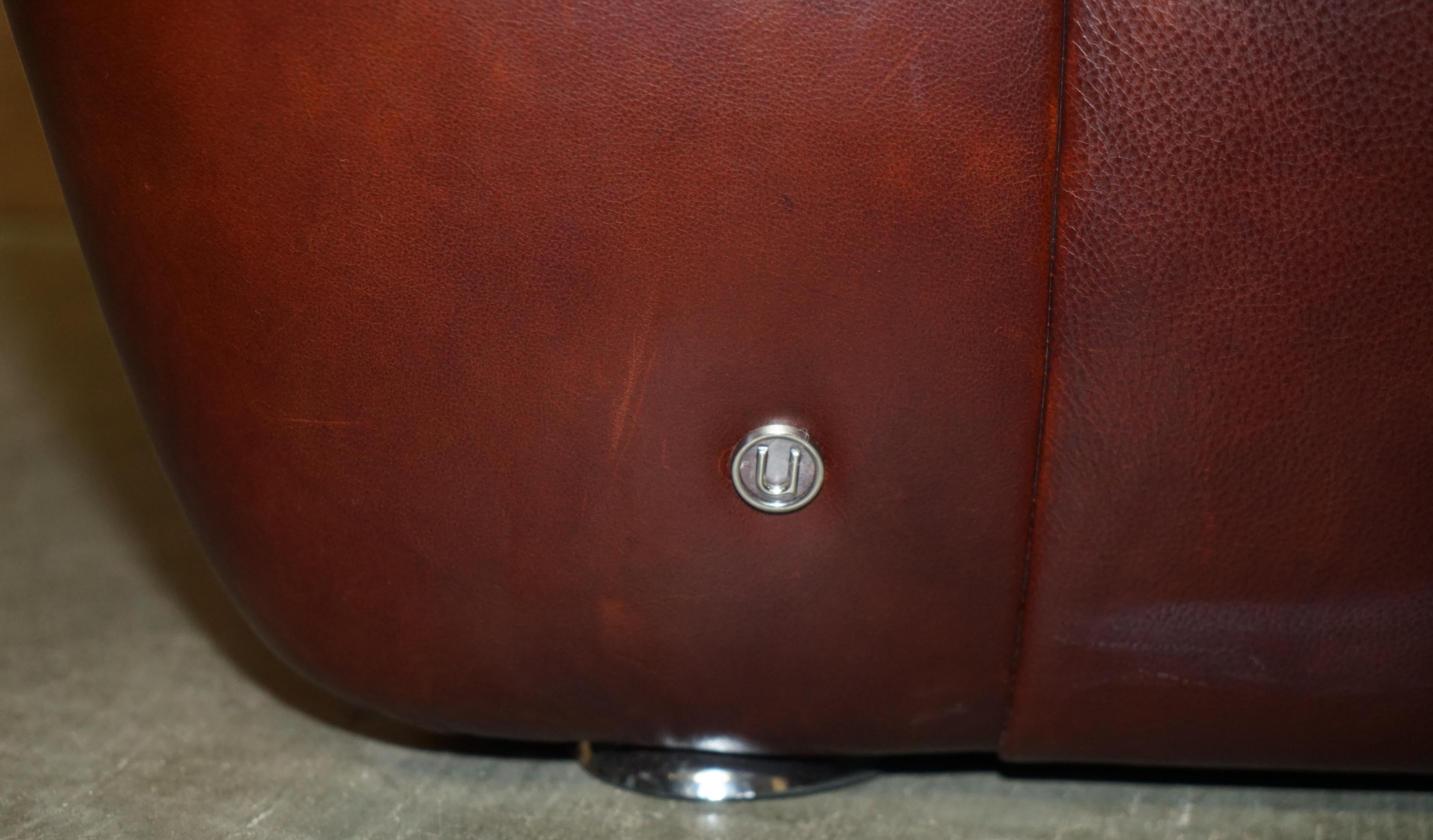 SERIOUSLY COOL & COMFORTABLE NATUZZI BROWN LEATHER TUB CLUB ARMCHAIR + CUSHIONs 4