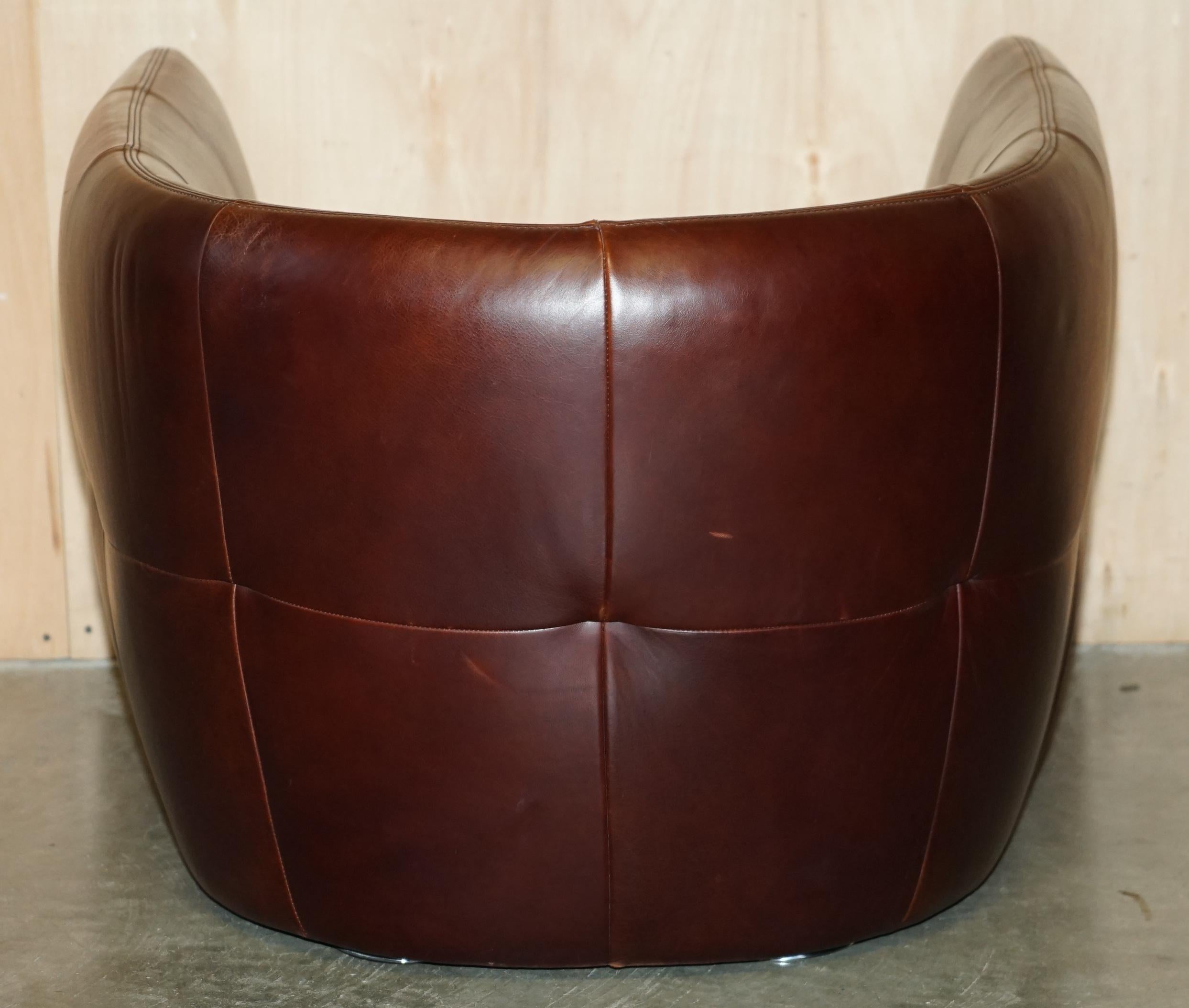 SERIOUSLY COOL & COMFORTABLE NATUZZI BROWN LEATHER TUB CLUB ARMCHAIR + CUSHIONs 5