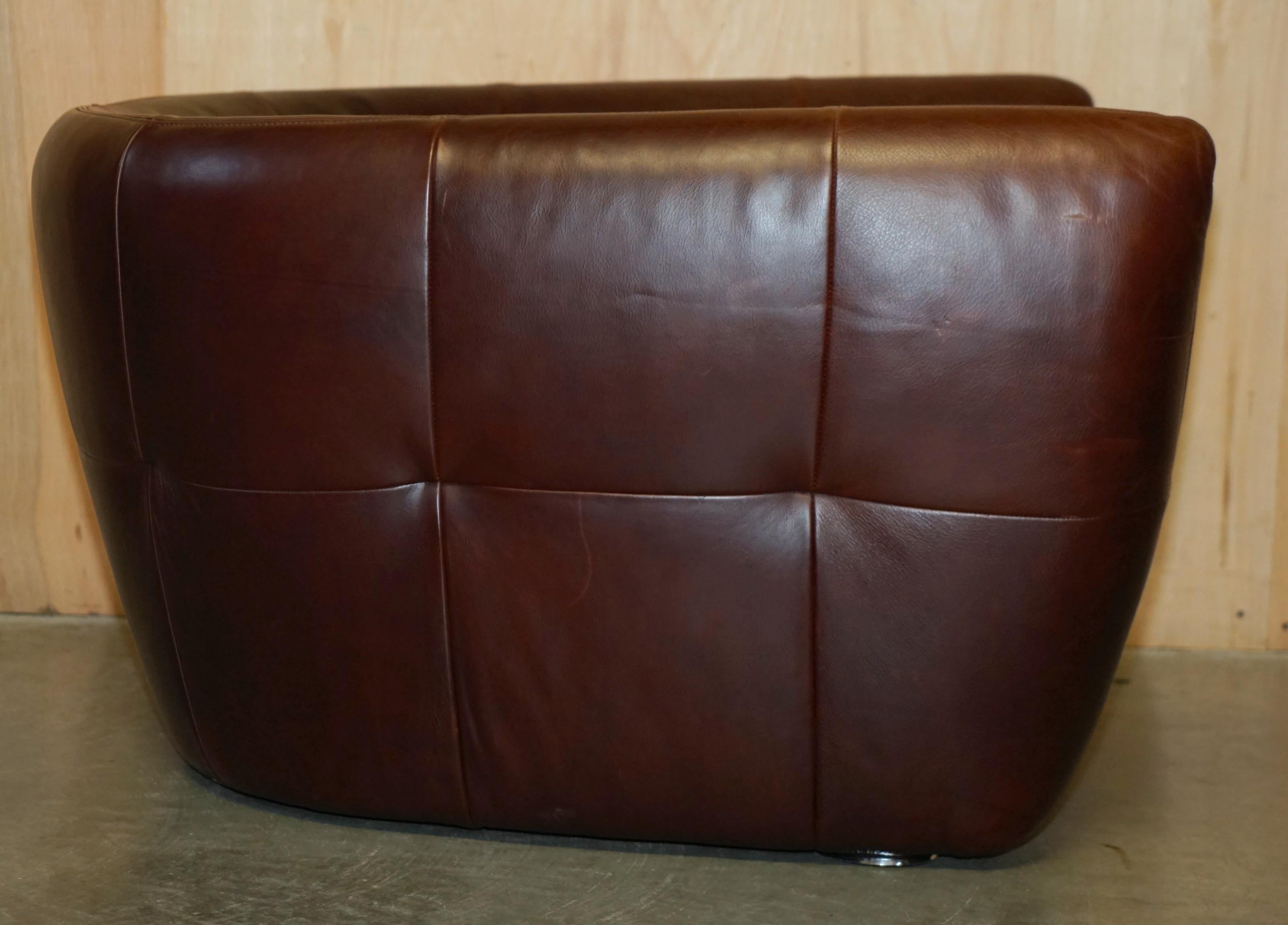 SERIOUSLY COOL & COMFORTABLE NATUZZI BROWN LEATHER TUB CLUB ARMCHAIR + CUSHIONs 6