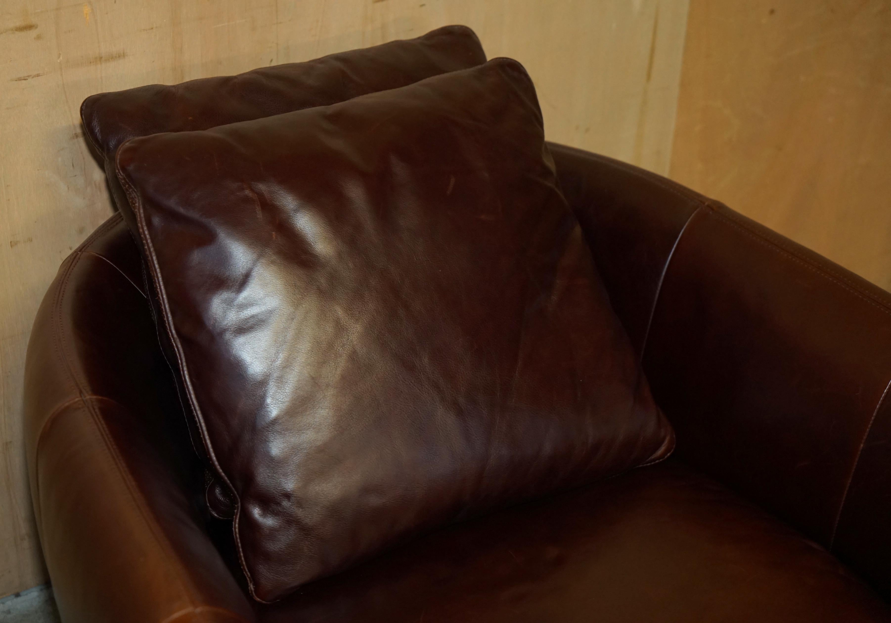 Art Deco SERIOUSLY COOL & COMFORTABLE NATUZZI BROWN LEATHER TUB CLUB ARMCHAIR + CUSHIONs