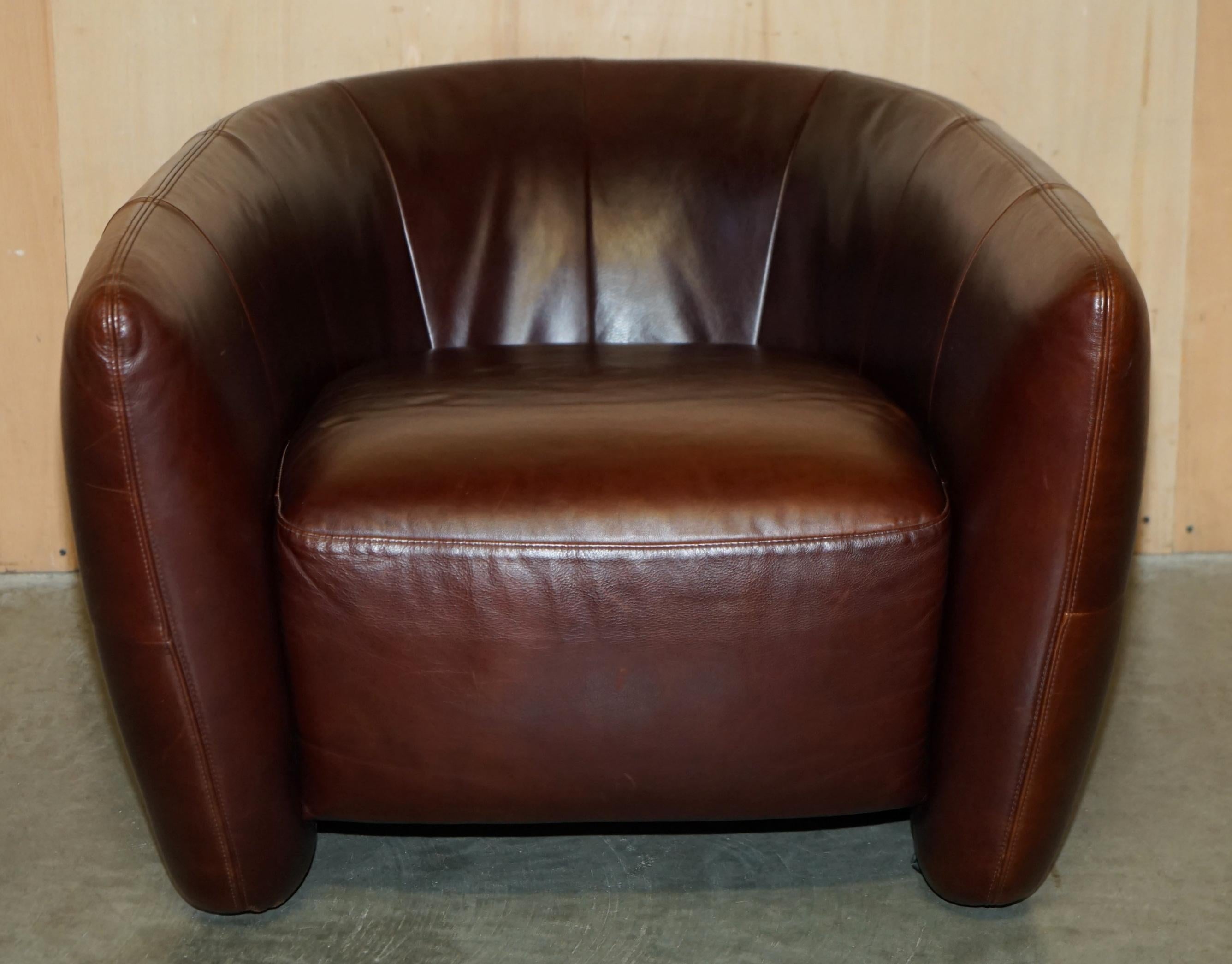 Hand-Crafted SERIOUSLY COOL & COMFORTABLE NATUZZI BROWN LEATHER TUB CLUB ARMCHAIR + CUSHIONs