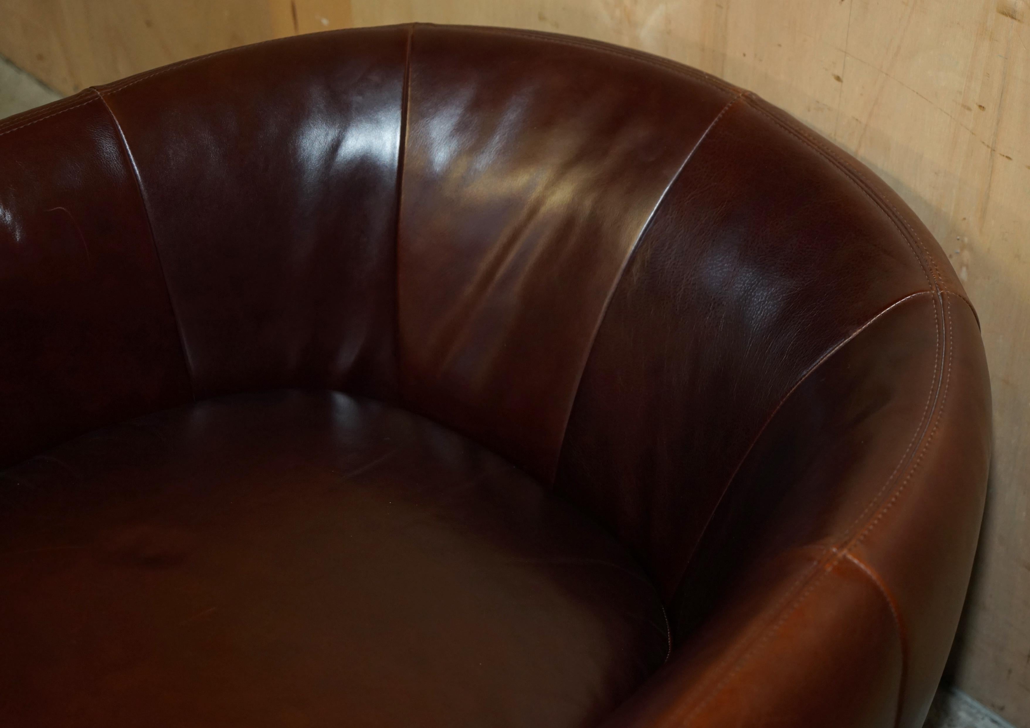 20th Century SERIOUSLY COOL & COMFORTABLE NATUZZI BROWN LEATHER TUB CLUB ARMCHAIR + CUSHIONs