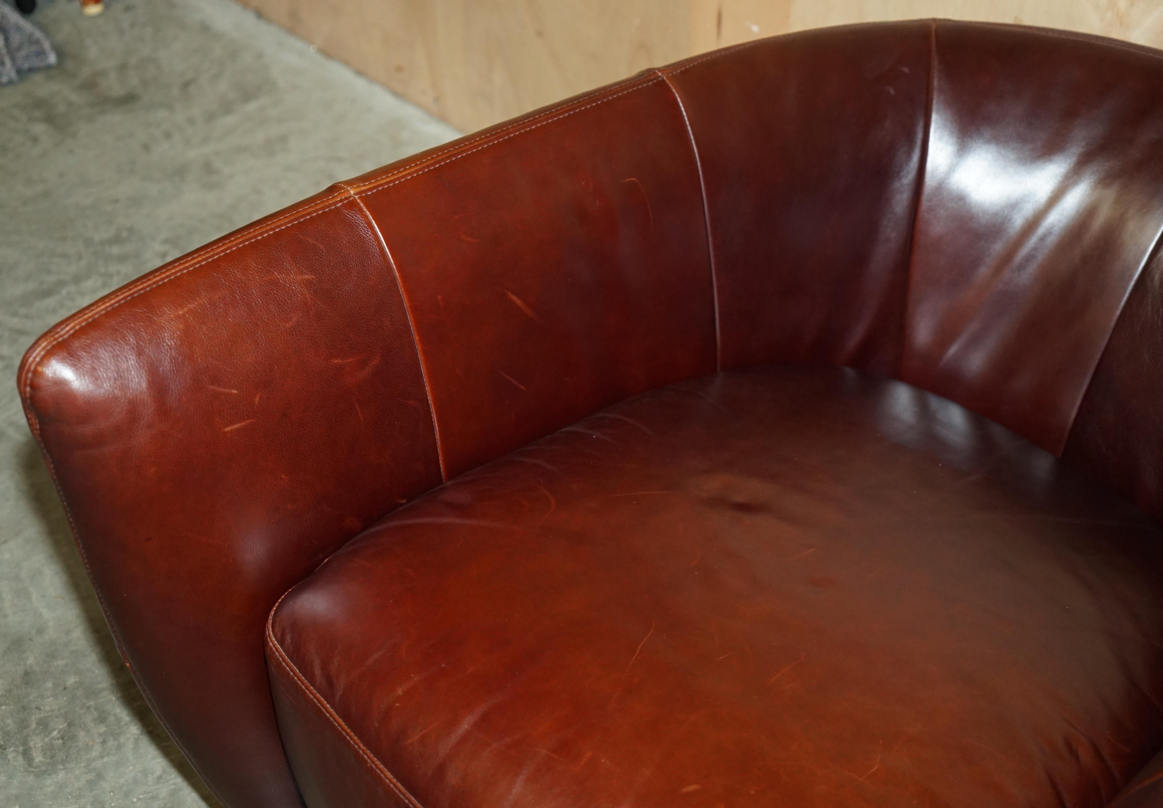 Leather SERIOUSLY COOL & COMFORTABLE NATUZZI BROWN LEATHER TUB CLUB ARMCHAIR + CUSHIONs