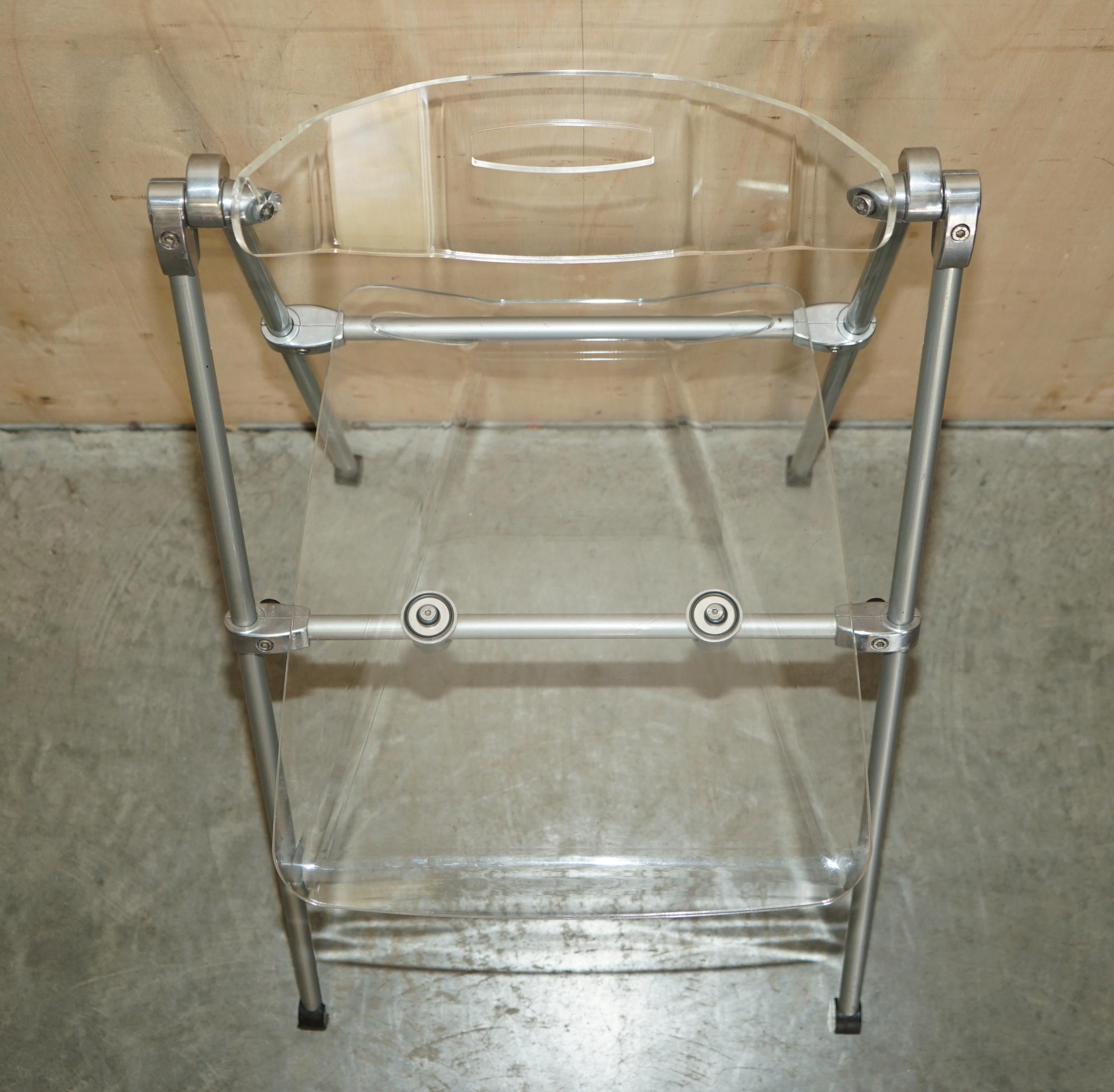 Seriously Cool over Engineered Metal & Lucite Folding Office Chair Swing Back For Sale 2