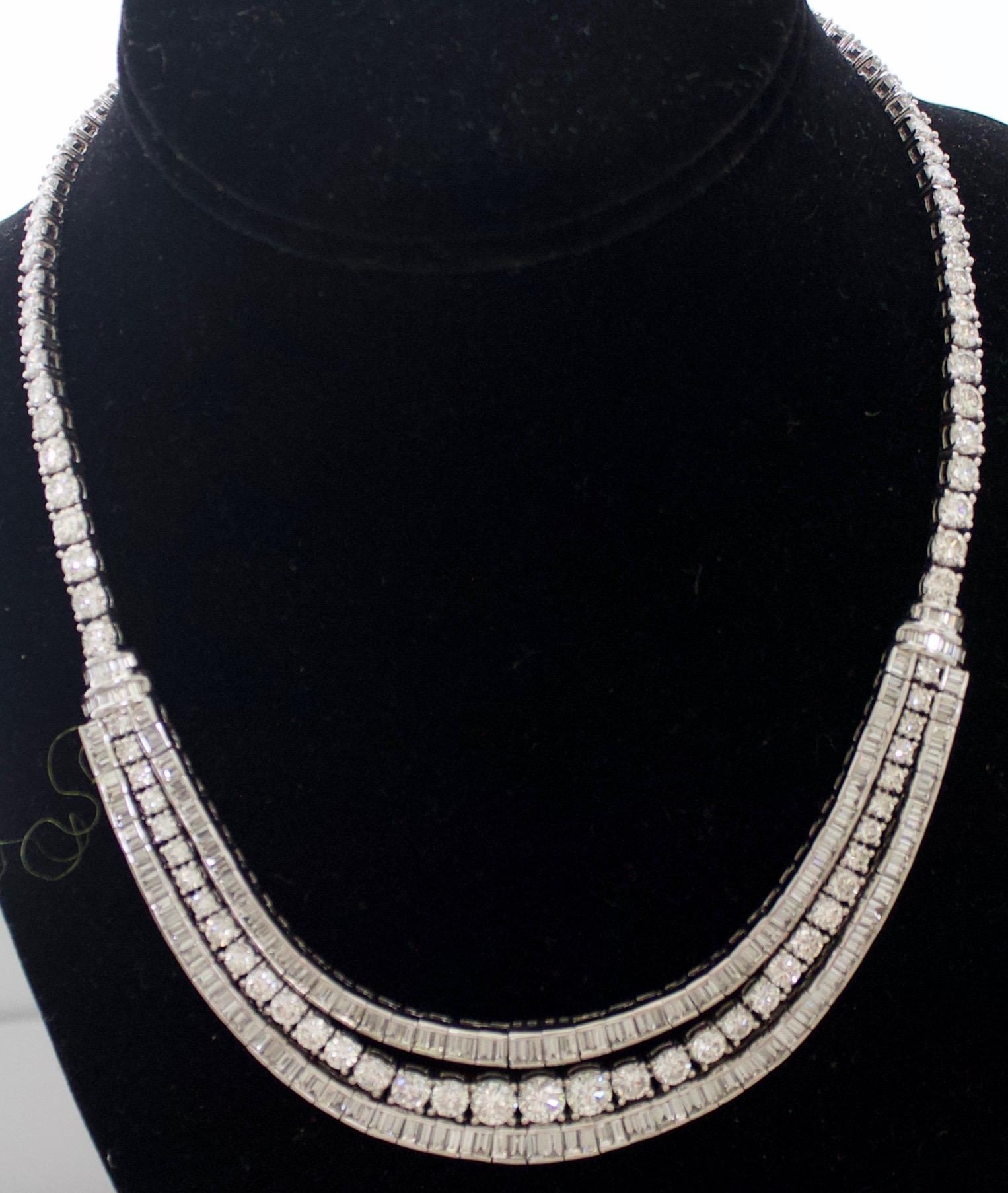 Seriously  Important Platinum and Diamond Necklace 45.00 Carats.
Introducing the Lady's Platinum Diamond Necklace, a stunning piece of jewelry that exudes elegance and luxury. Crafted from premium platinum, this necklace boasts a total diamond