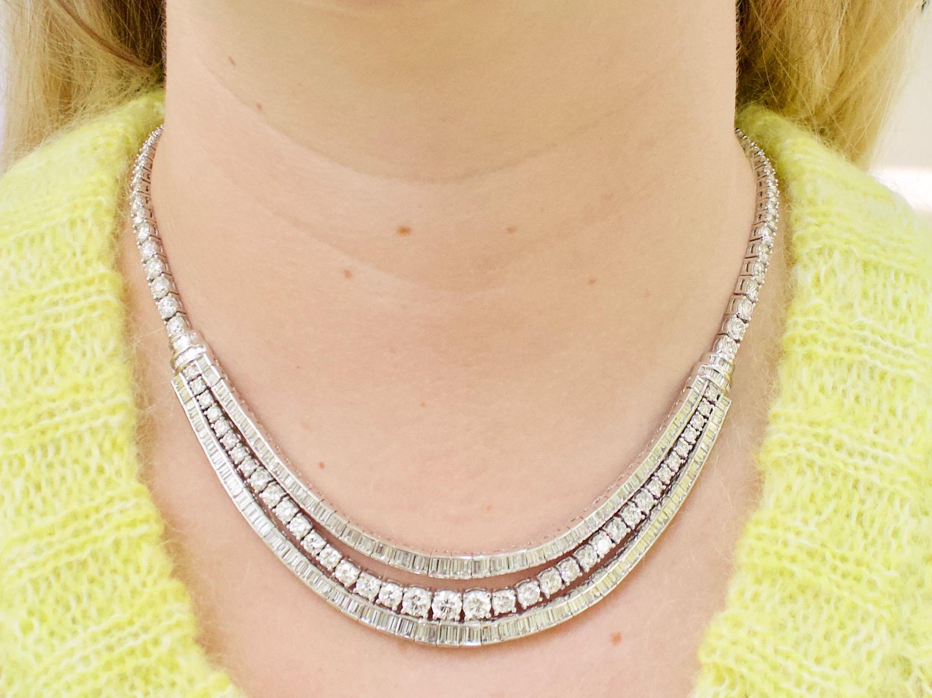 Baguette Cut Seriously Important Platinum and Diamond Necklace 45.00 Carats For Sale