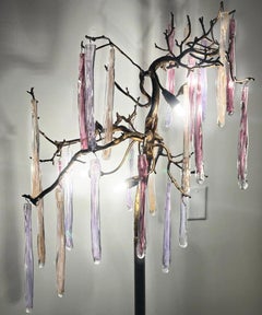 Serip Portugal Gilt Bronze and Crystal Handmade Glamour Floor Lamp, Organic Mod