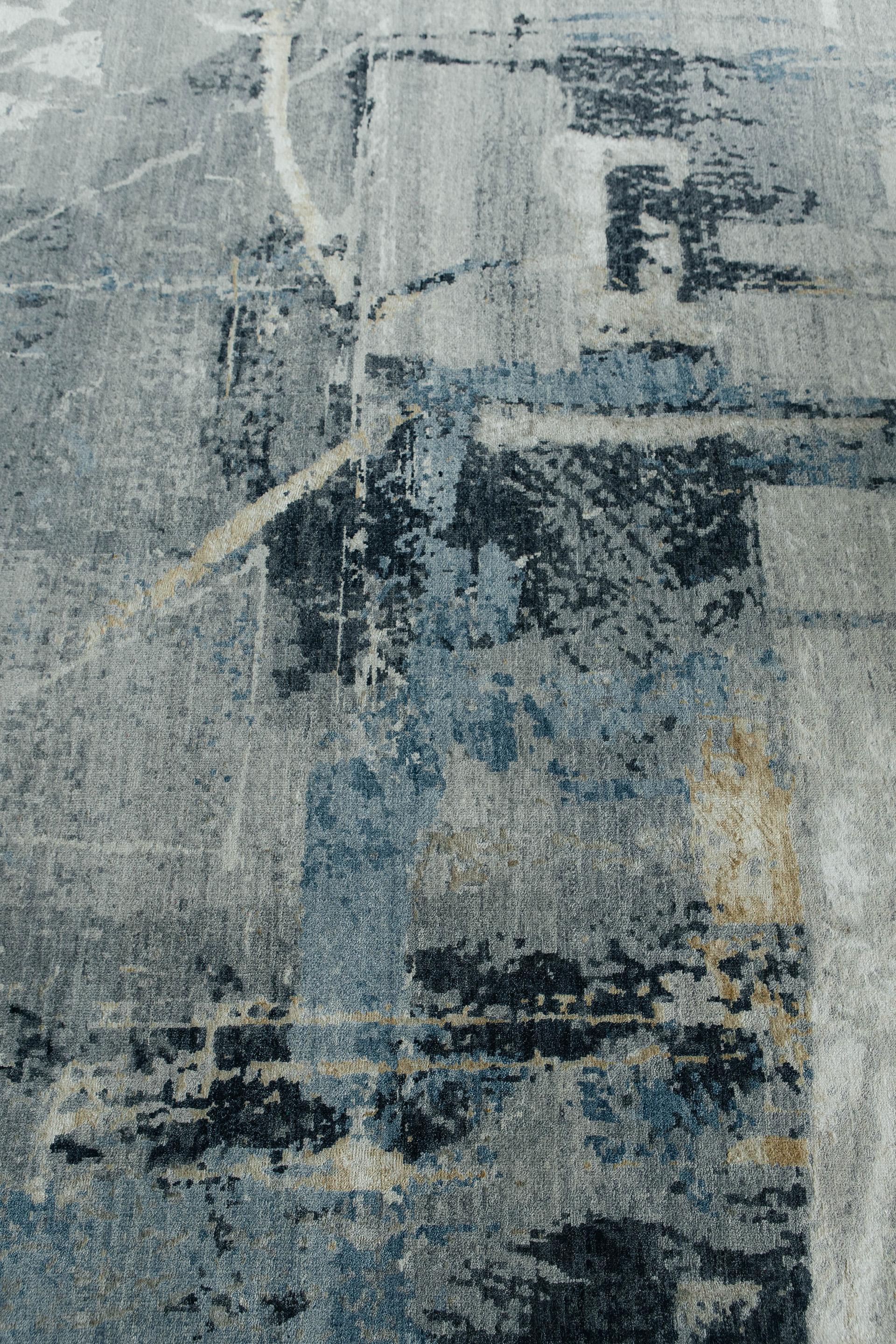 Ähnlich wie Granit ähnelt unser Serizzo-Teppich den organischen und fließenden Elementen von Stein und hinterlässt mit seinen kontrastreichen Farben bleibende Eindrücke. Die blauen, grauen und hellgelben Farben von Barrios verleihen dem Stück aus
