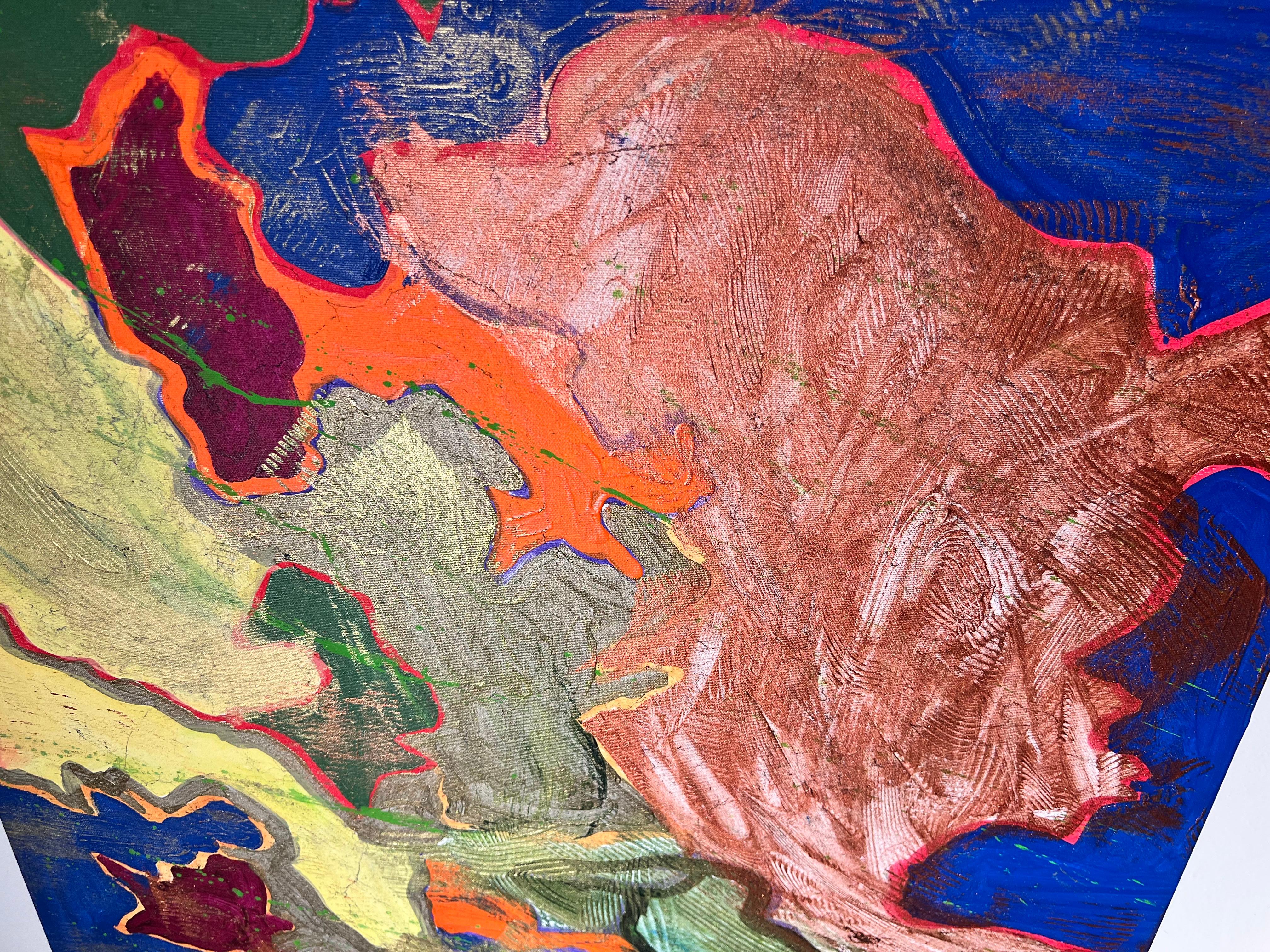 En Kiwi in Pangea, Serj Tankian combina el arte abstracto con una profunda conexión emocional con Nueva Zelanda, un lugar que le es muy querido. Los colores dominantes del cuadro -azul, naranja, verde y marrón- se unen en una representación