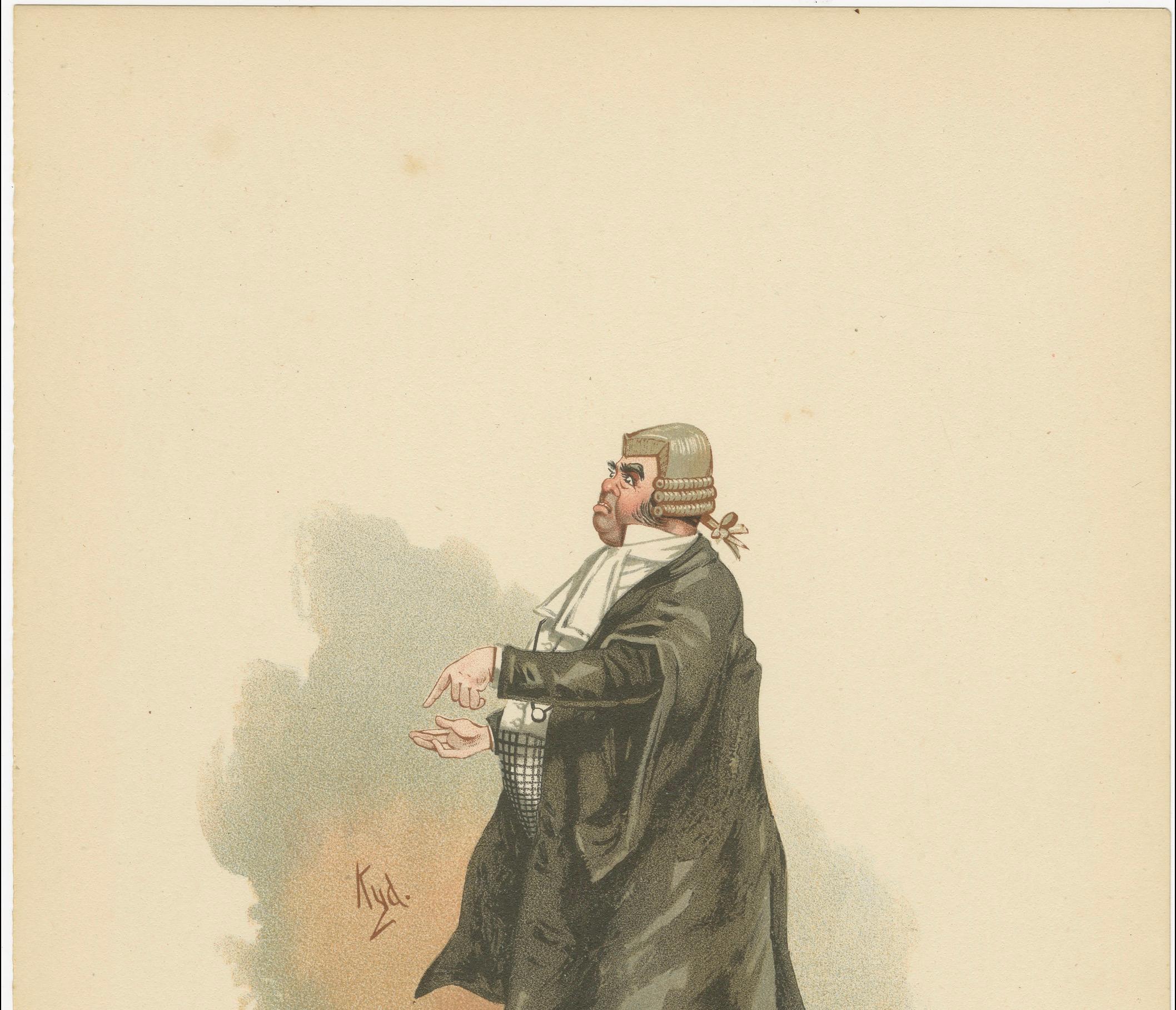 Serjeant Buzfuz aus den Pickwick Papers - Kyd-Charakterdruck nach Dickens, ca. 1889

Beschreibung:
Diese Original-Chromolithografie zeigt Serjeant Buzfuz, den bombastischen Anwalt aus Charles Dickens' *The Pickwick Papers*, die erstmals 1836