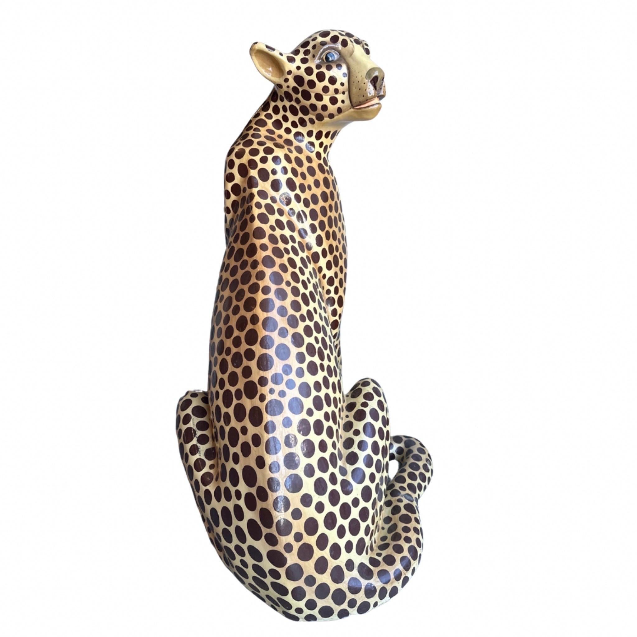 Folk Art Sermel Tonala 1960's Leopard Sculpture