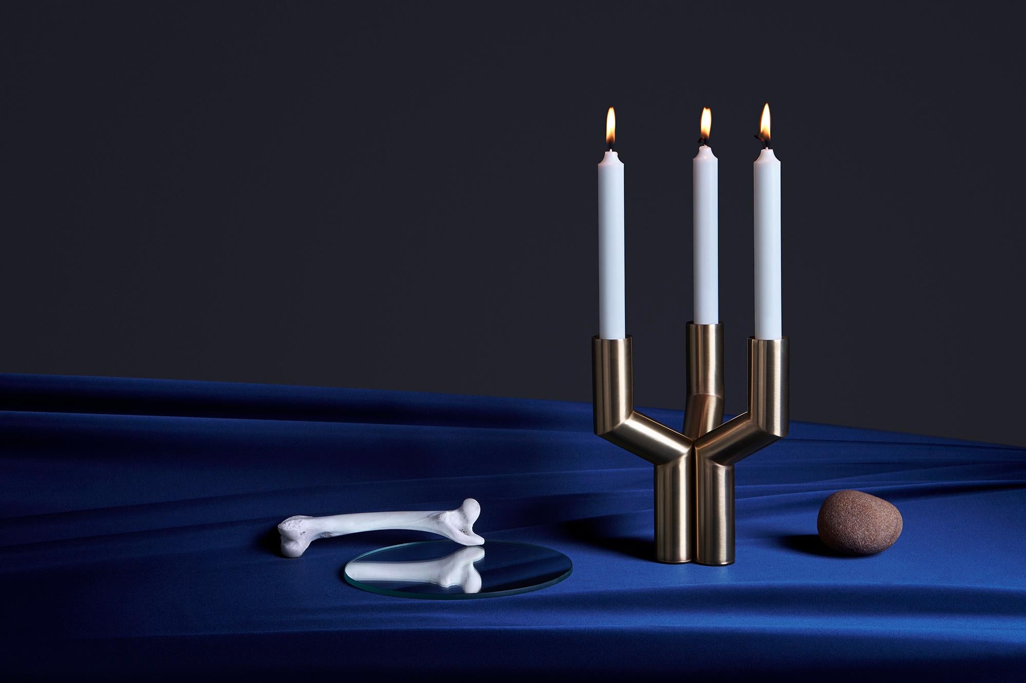 The Sermon candle holder, first released in 2021, celebrates Brutalist aesthetics and comes in two different finishes.
The solid metal candle holder has been envisioned as an austere ritual artefact, a quality that lends it its name. It consists of