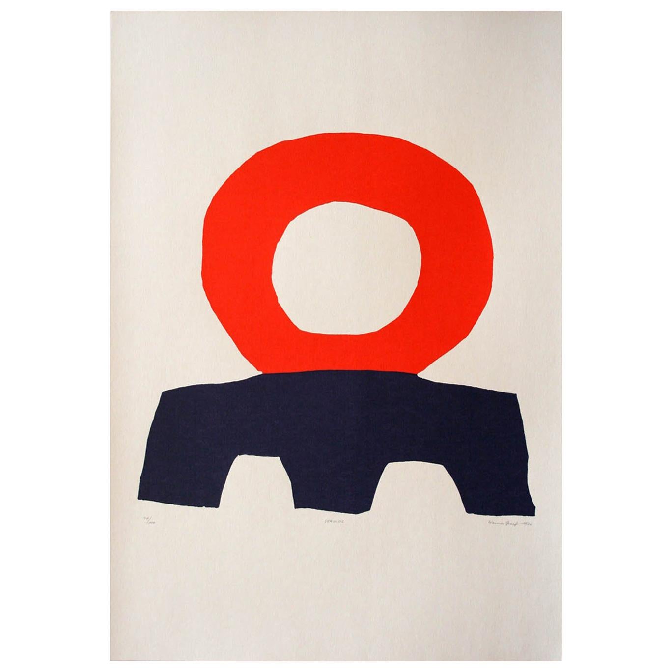 "Seroloc" Original Bauhaus Artist Linocut Print, Signed Werner Graeff For Sale