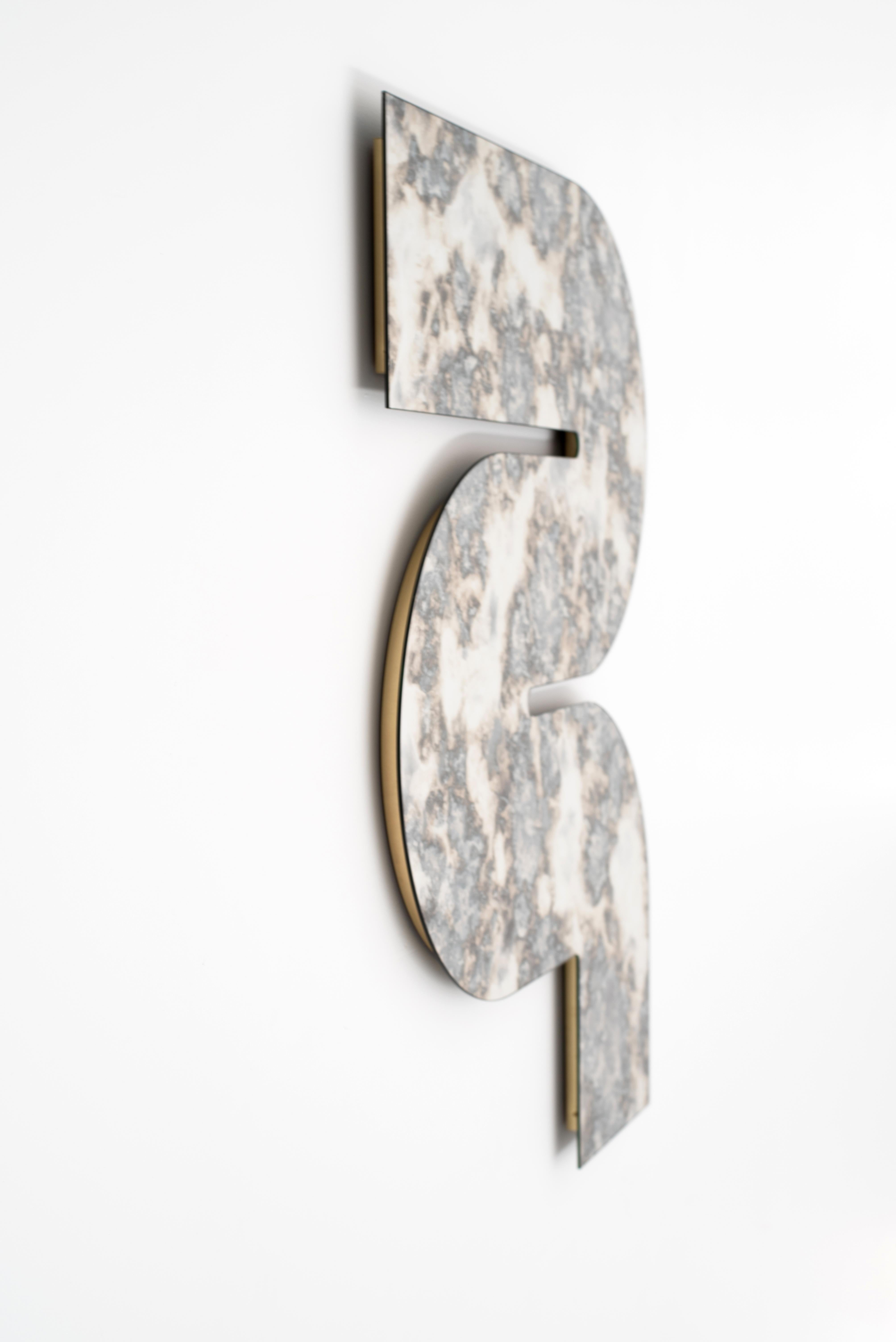Brass Large Wall Mirror, Contemporary Antiqued Serpens Mirror by Ben & Aja Blanc For Sale