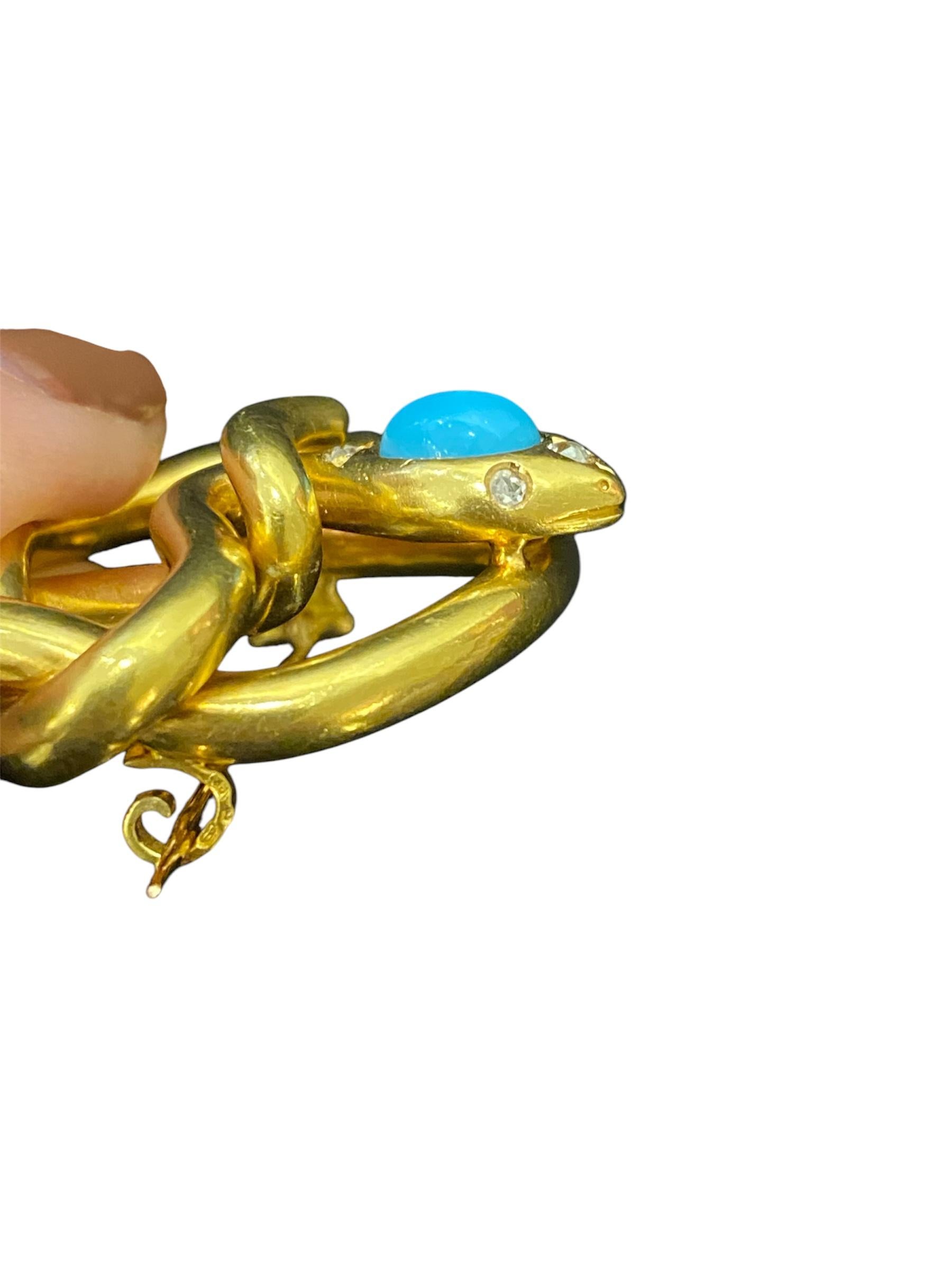 Schlangenbrosche aus Gold mit Türkis und Diamanten, portugiesisch, 19. Jahrhundert (Belle Époque) im Angebot