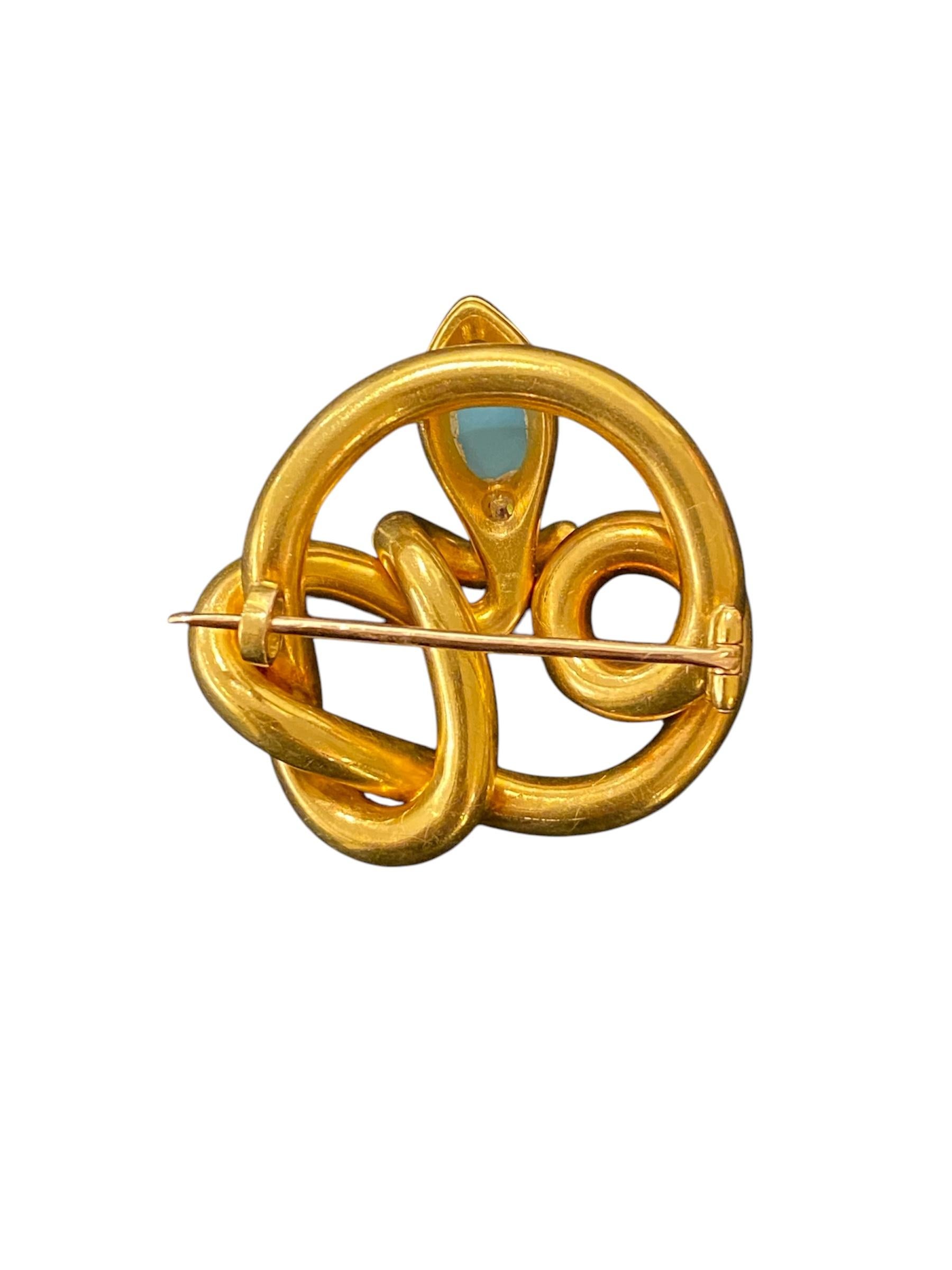 Schlangenbrosche aus Gold mit Türkis und Diamanten, portugiesisch, 19. Jahrhundert im Zustand „Gut“ im Angebot in Lisboa, PT