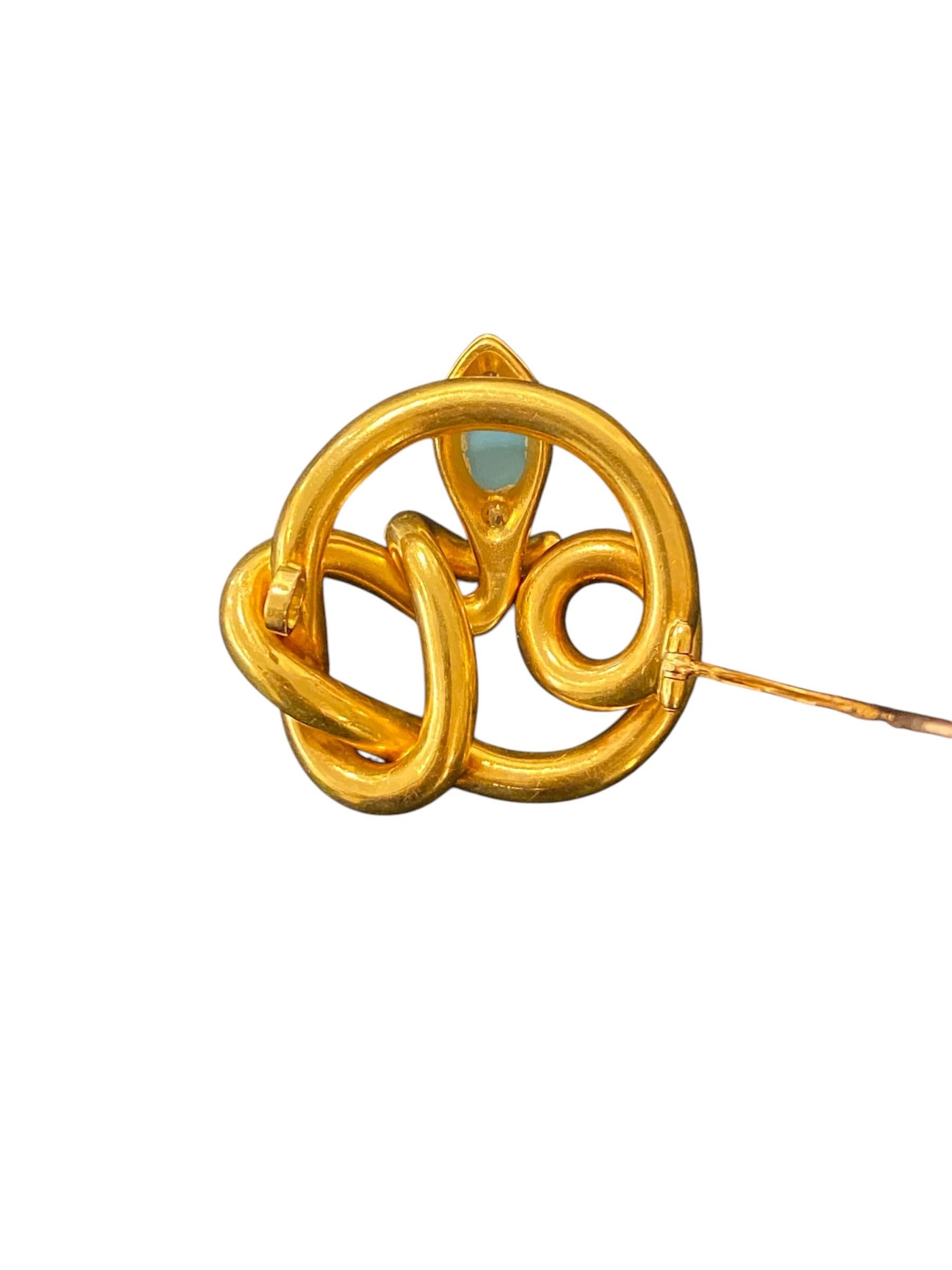 Schlangenbrosche aus Gold mit Türkis und Diamanten, portugiesisch, 19. Jahrhundert für Damen oder Herren im Angebot