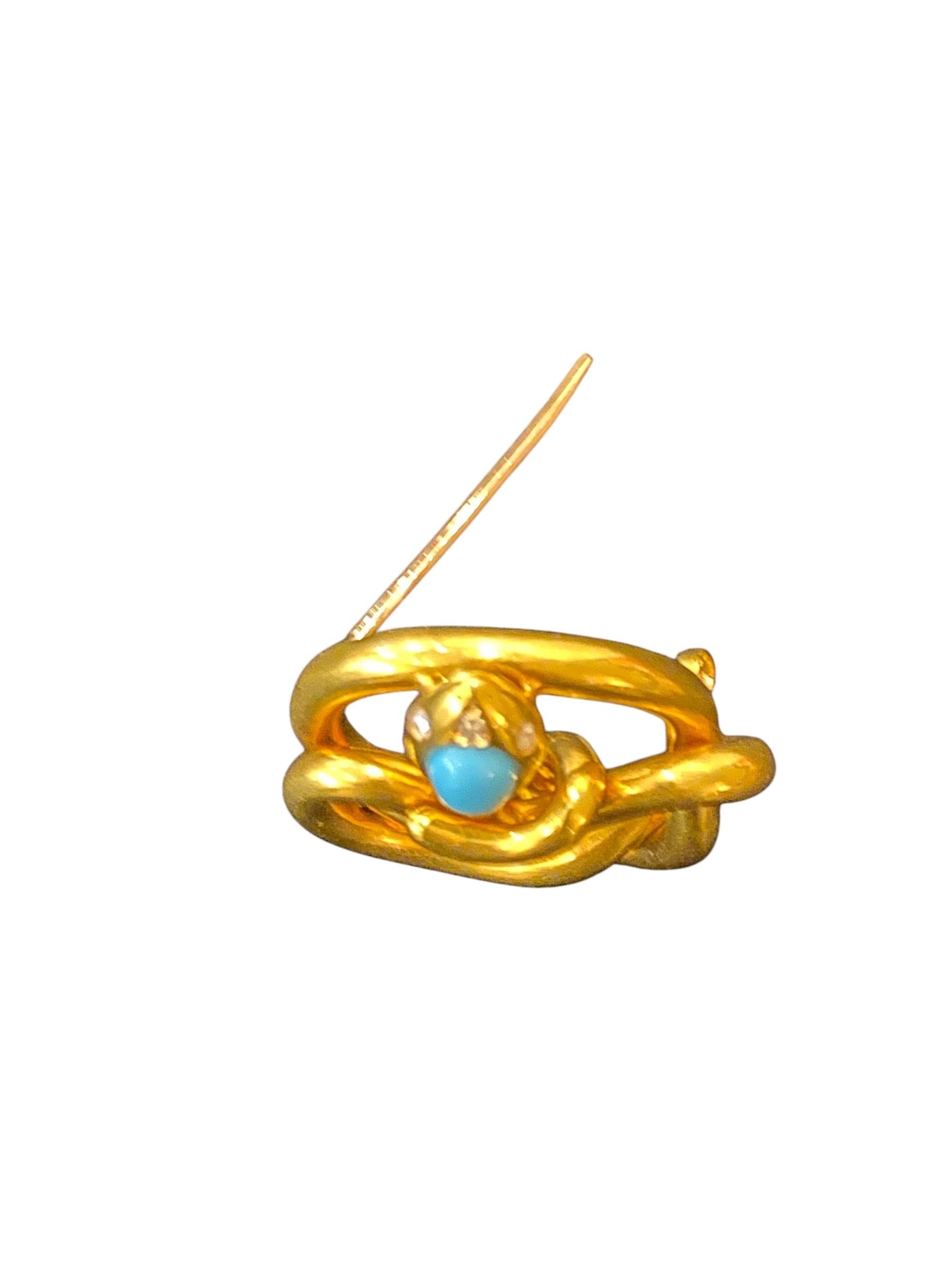 Schlangenbrosche aus Gold mit Türkis und Diamanten, portugiesisch, 19. Jahrhundert im Angebot 1