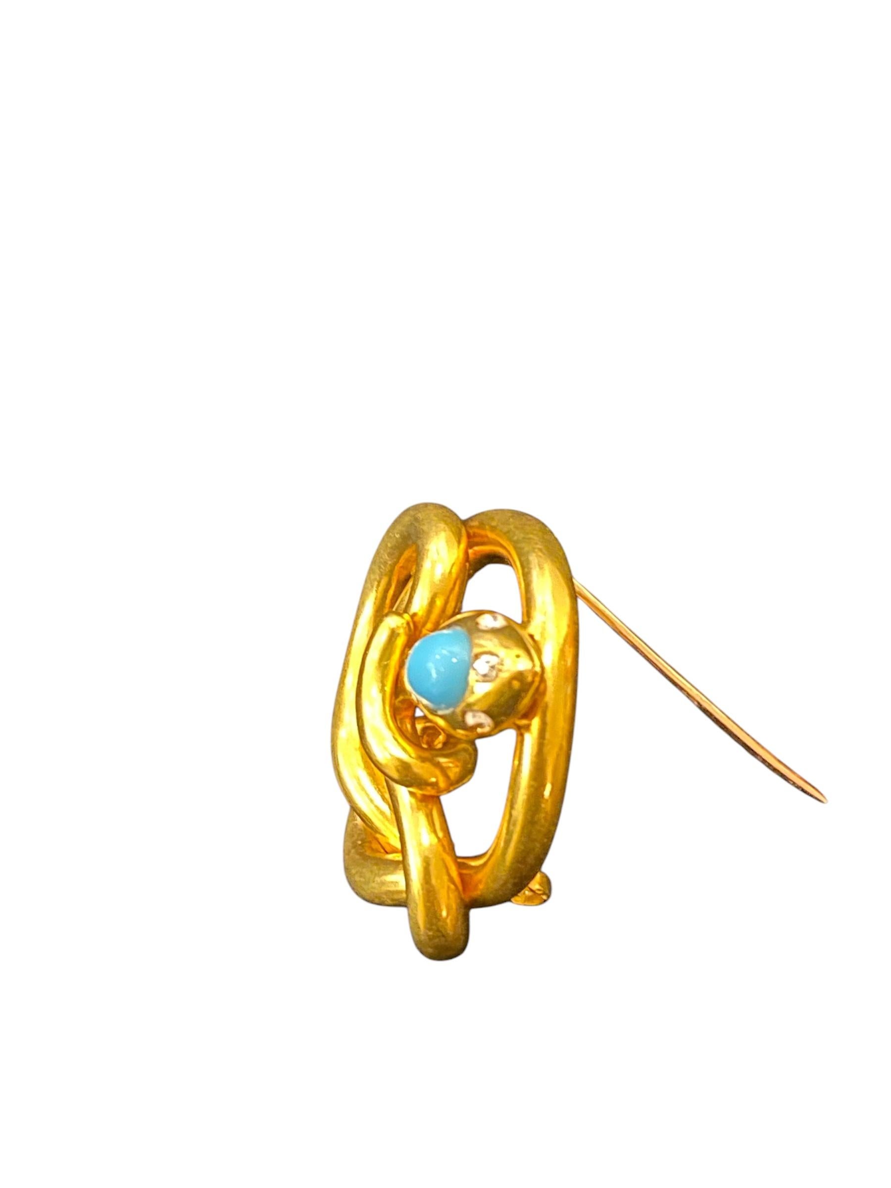 Schlangenbrosche aus Gold mit Türkis und Diamanten, portugiesisch, 19. Jahrhundert im Angebot 2