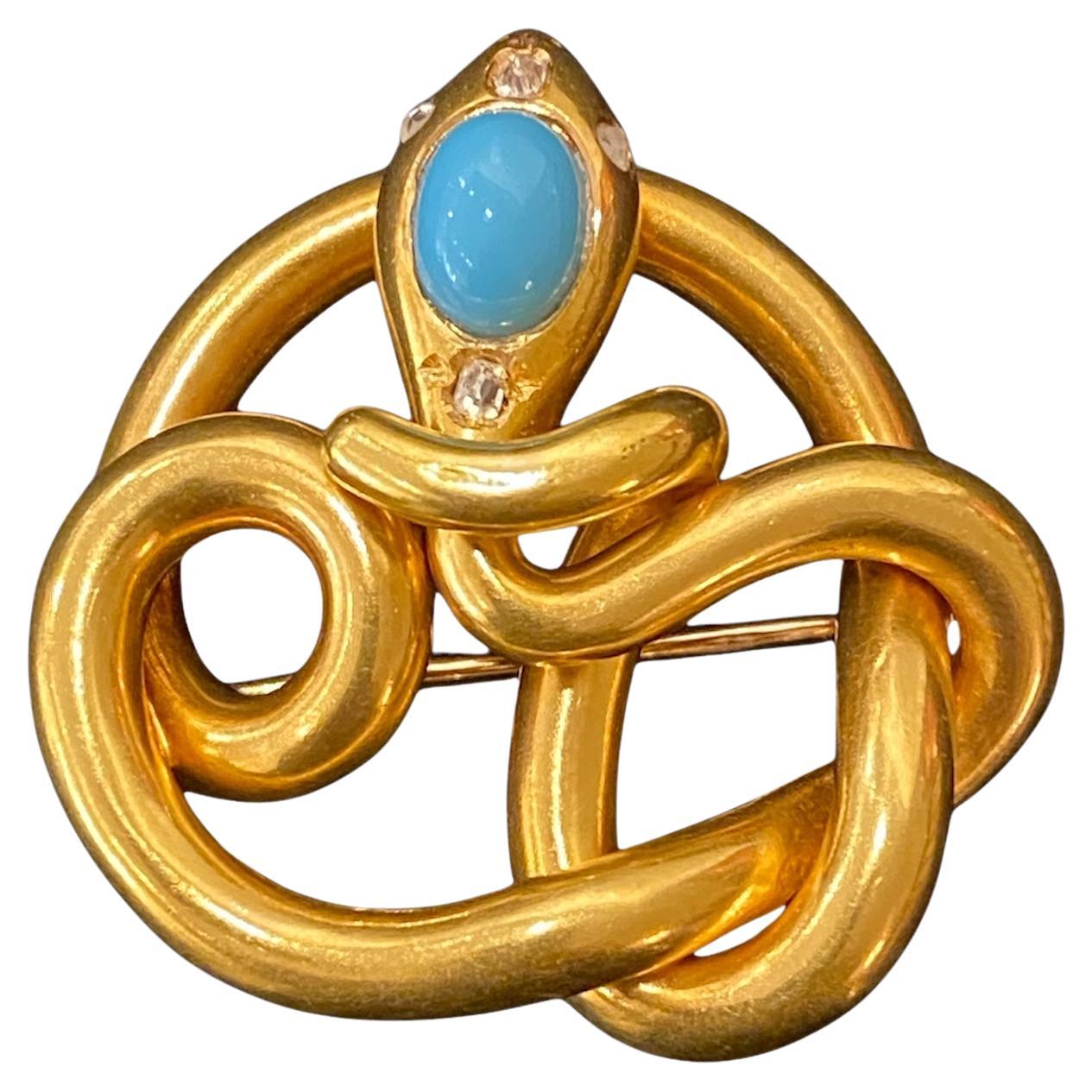 “Serpent” brooch in gold with turquoise and diamonds, Portuguese, 19th Century