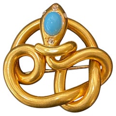 “Serpent” brooch in gold with turquoise and diamonds, Portuguese, 19th Century