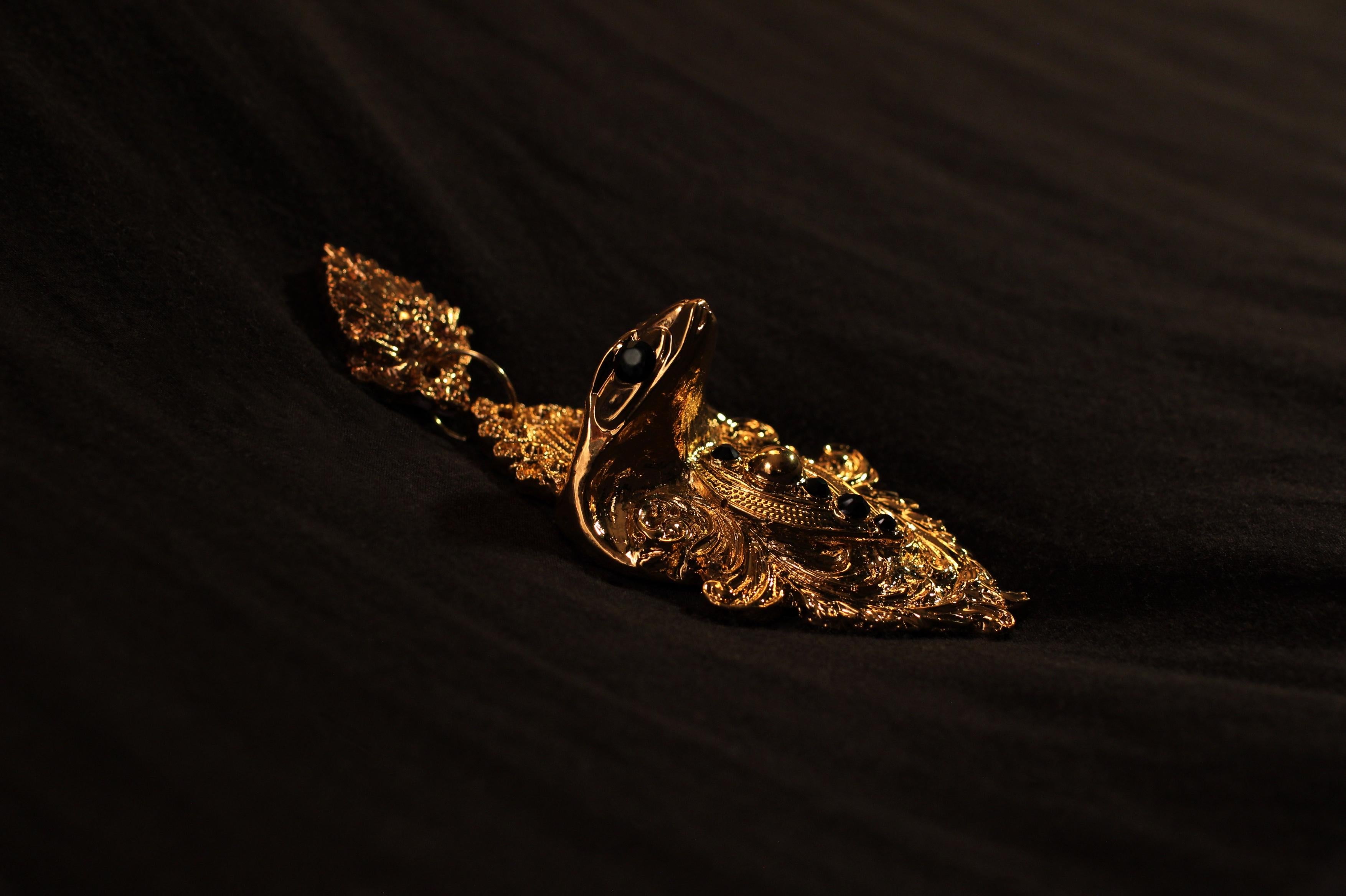 Serpent earrings: Hand-Sculpted Gothic Luxury in 24K Gold, Statement Jewellery For Sale 1
