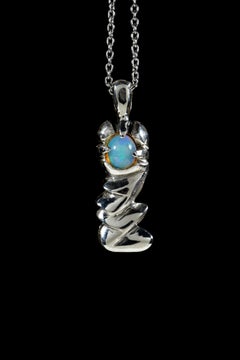 Serpent (Ethiopian Welo Fire Opal, Sterling Silver Pendant) by Ken Fury