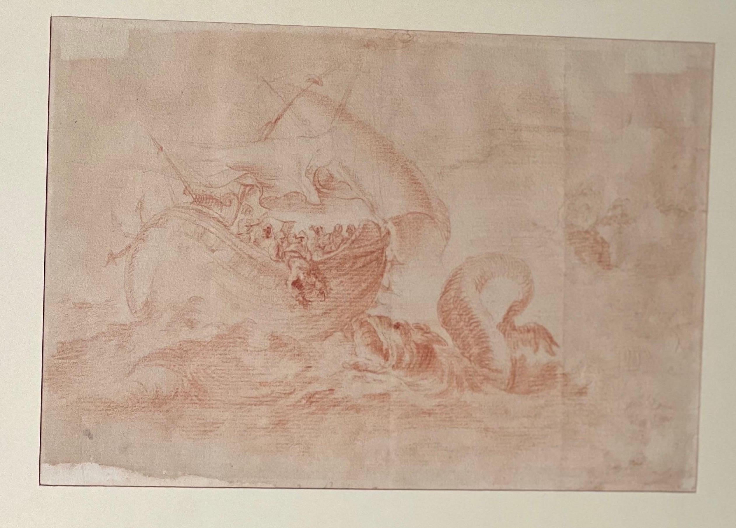 Serpent & Galleon, Ink on Paper, in an
18th Century GiltWood Frame.