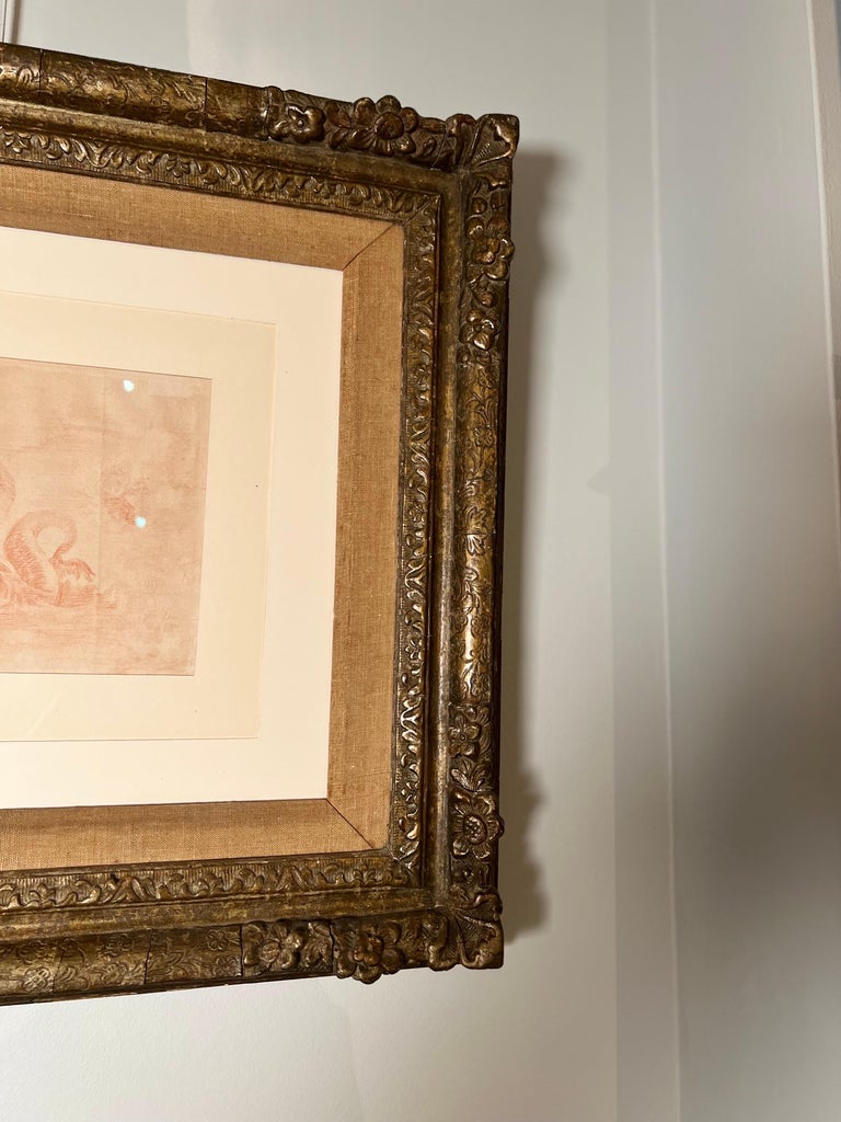 Serpent & Galleon, Red Chalk on Paper in GiltWood Frame For Sale 1