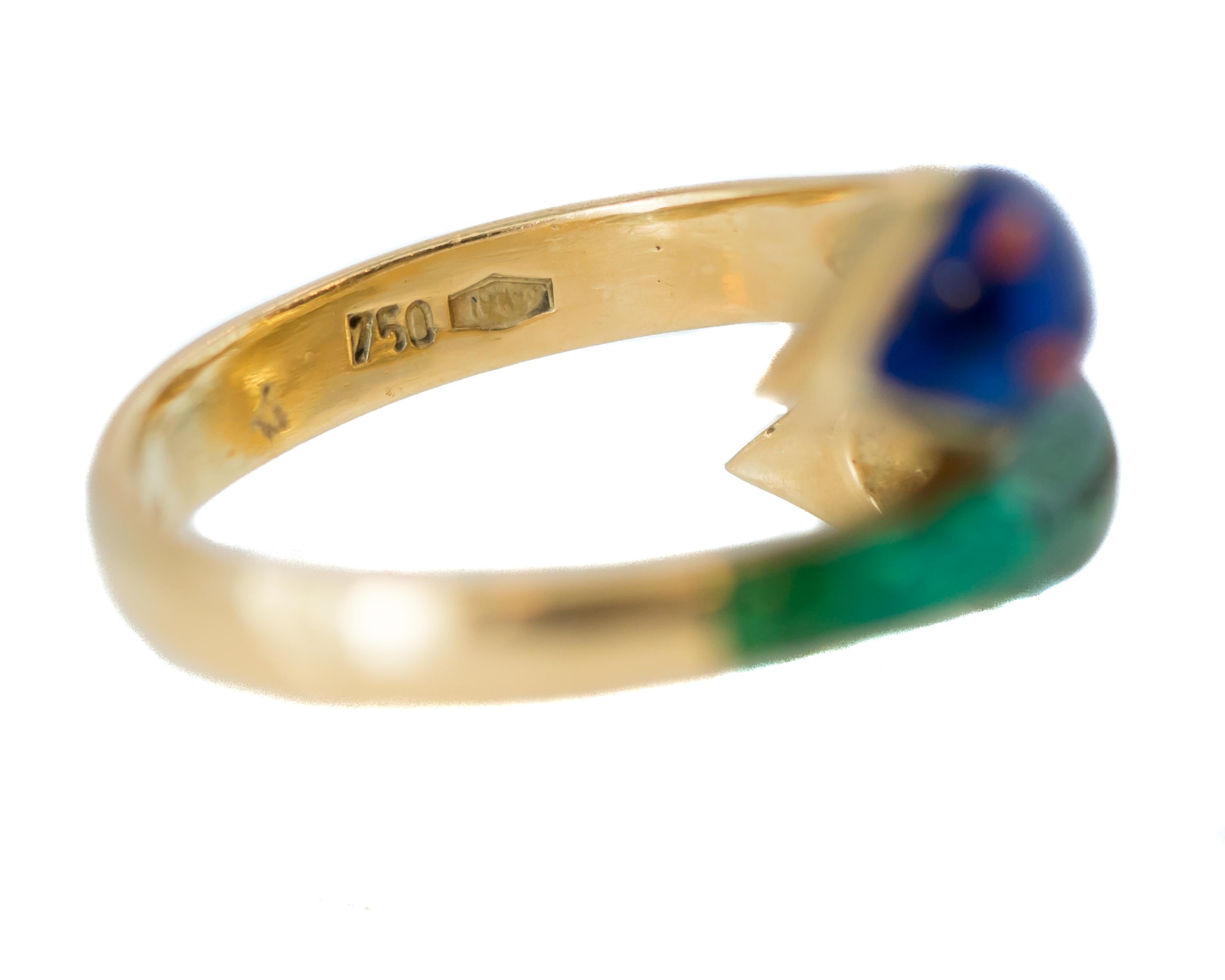 Women's Serpent Gold Ring Featuring 18 Karat Yellow Gold and Enamel
