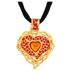 Serpent Heart Pendant On Black Velvet Cord Necklace By Robert Goossens for YSL