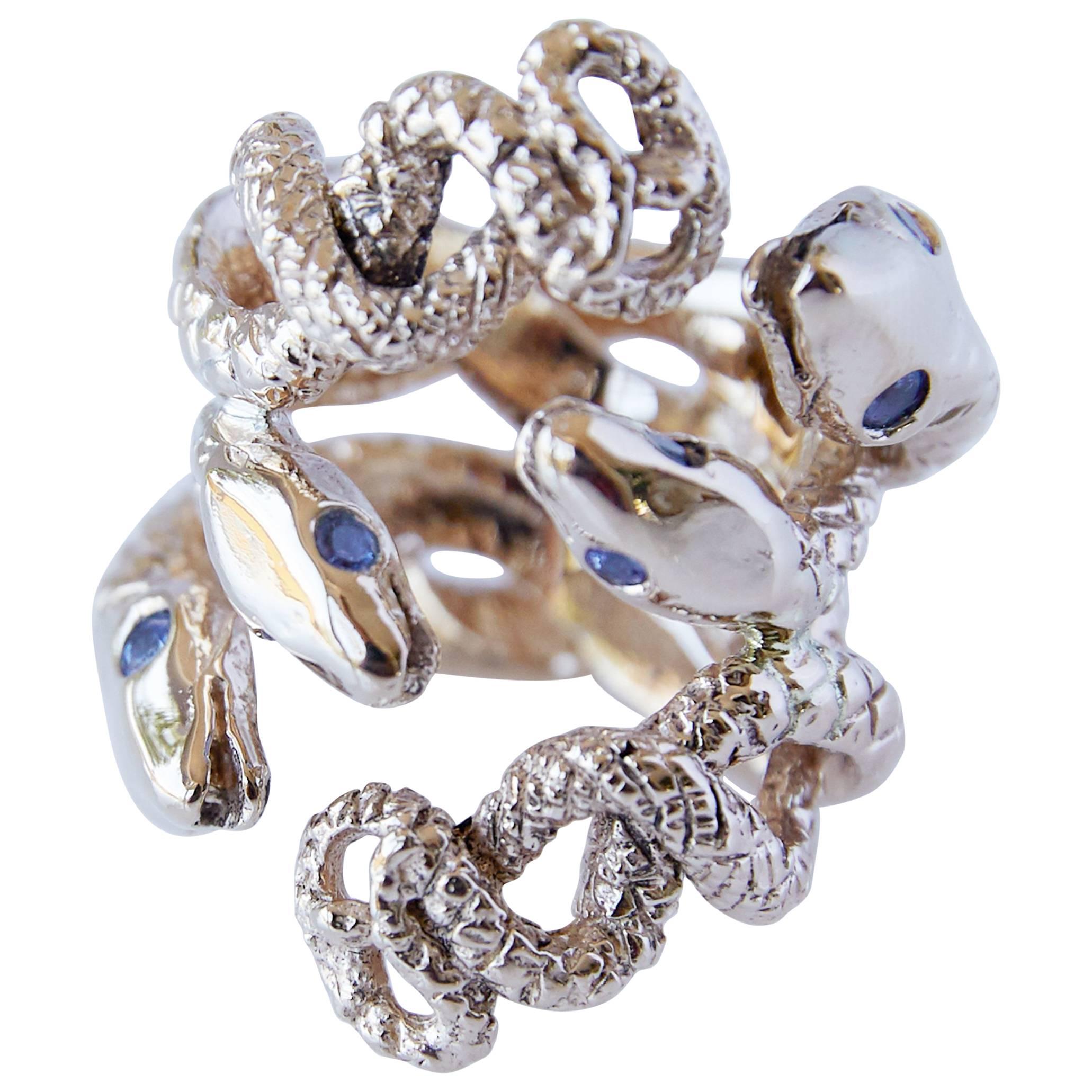 Contemporary Serpent Ring Cocktail Snake Ring Tanzanite Snake Head Statement piece