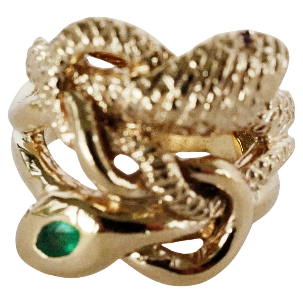 Women's Serpent Ring Emerald Marquis Snake White Diamond Ruby Victorian Style For Sale