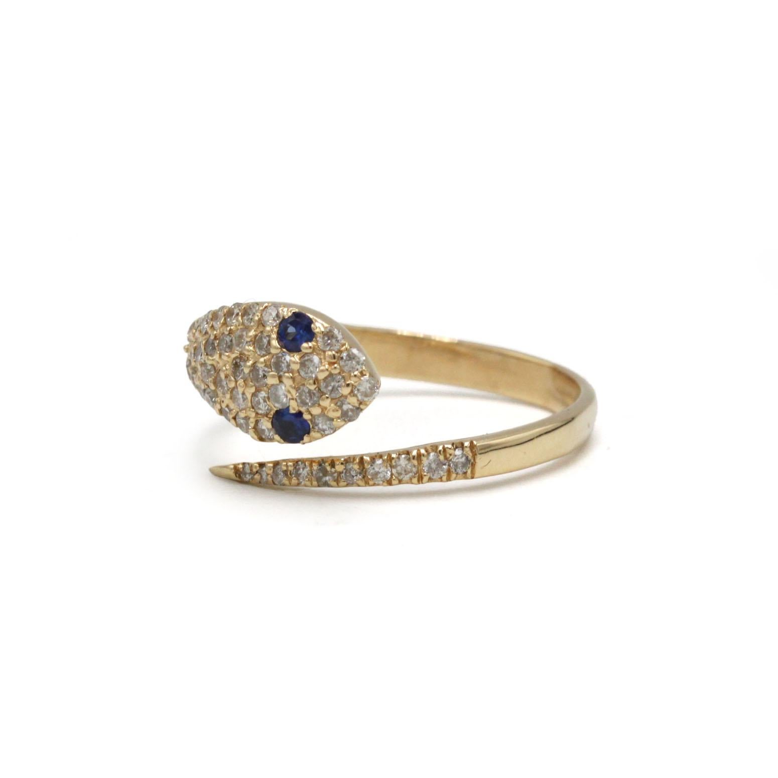 Contemporaneo Serpent Ring in Gold with Diamonds and Sapphire Eyes — 0.44 ct in vendita