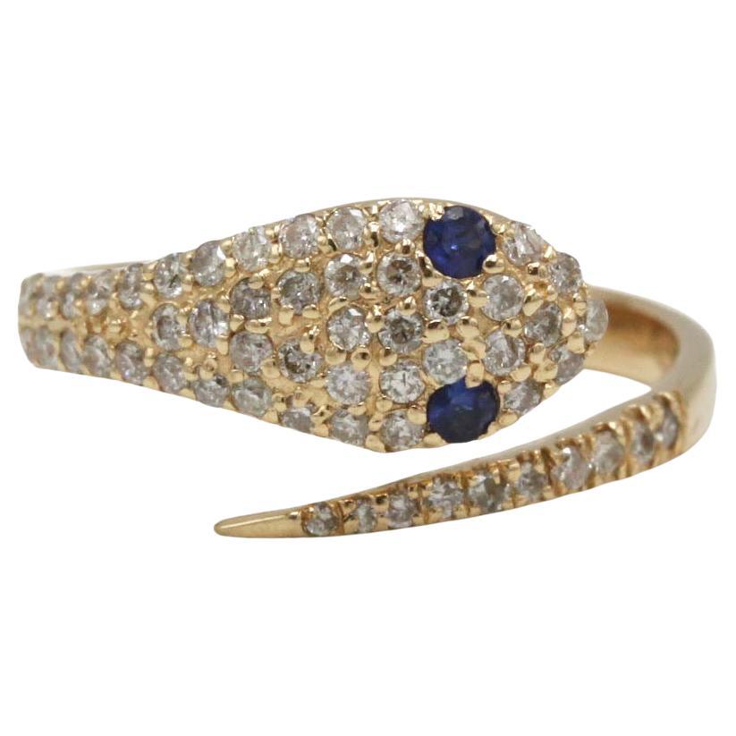 Serpent Ring in Gold with Diamonds and Sapphire Eyes — 0.44 ct