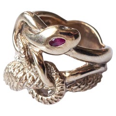 Ruby White Diamond Emerald Snake Ring 14k Gold