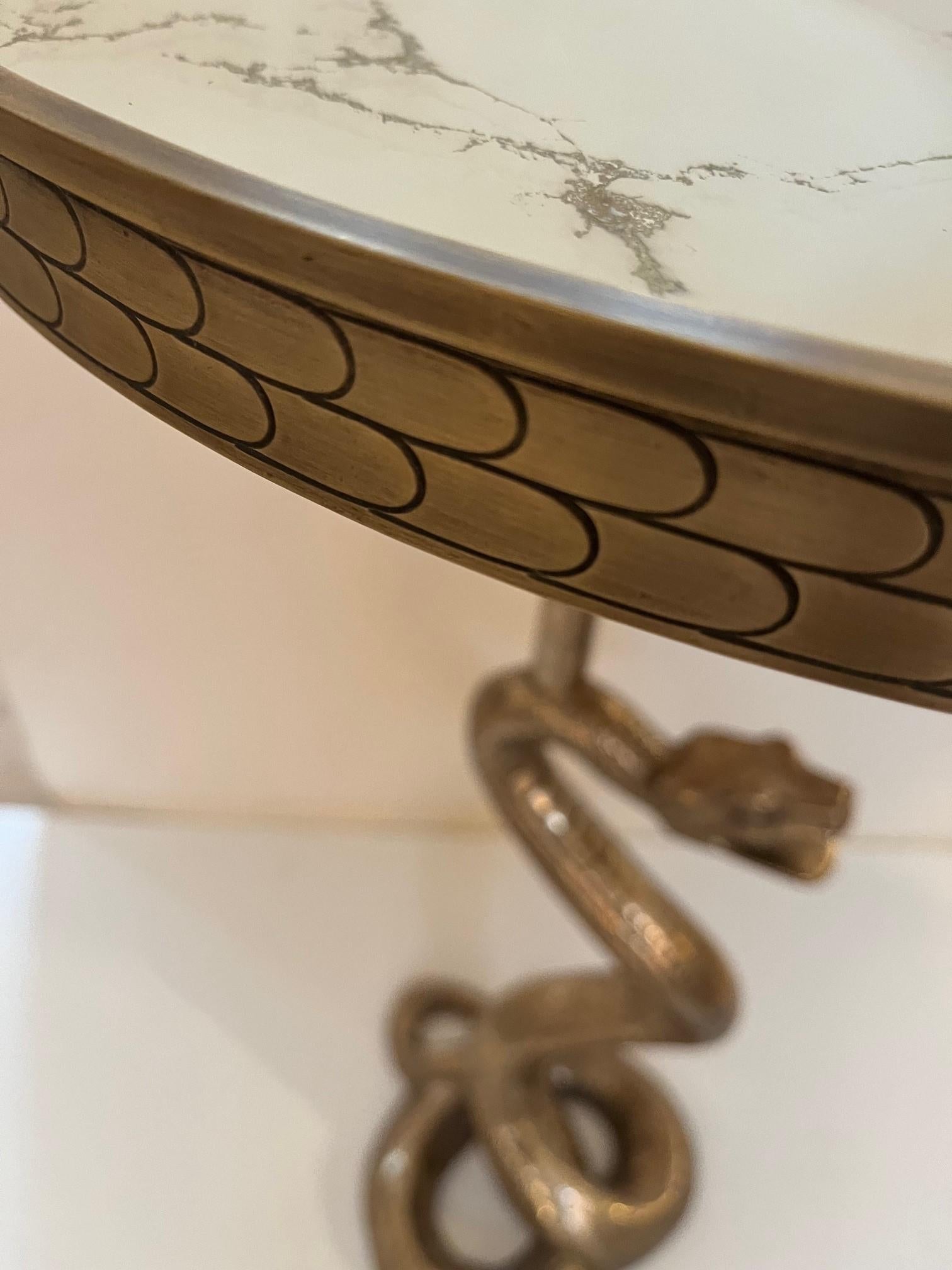 Hand-Carved Serpent Side Table with Mirrored Top For Sale