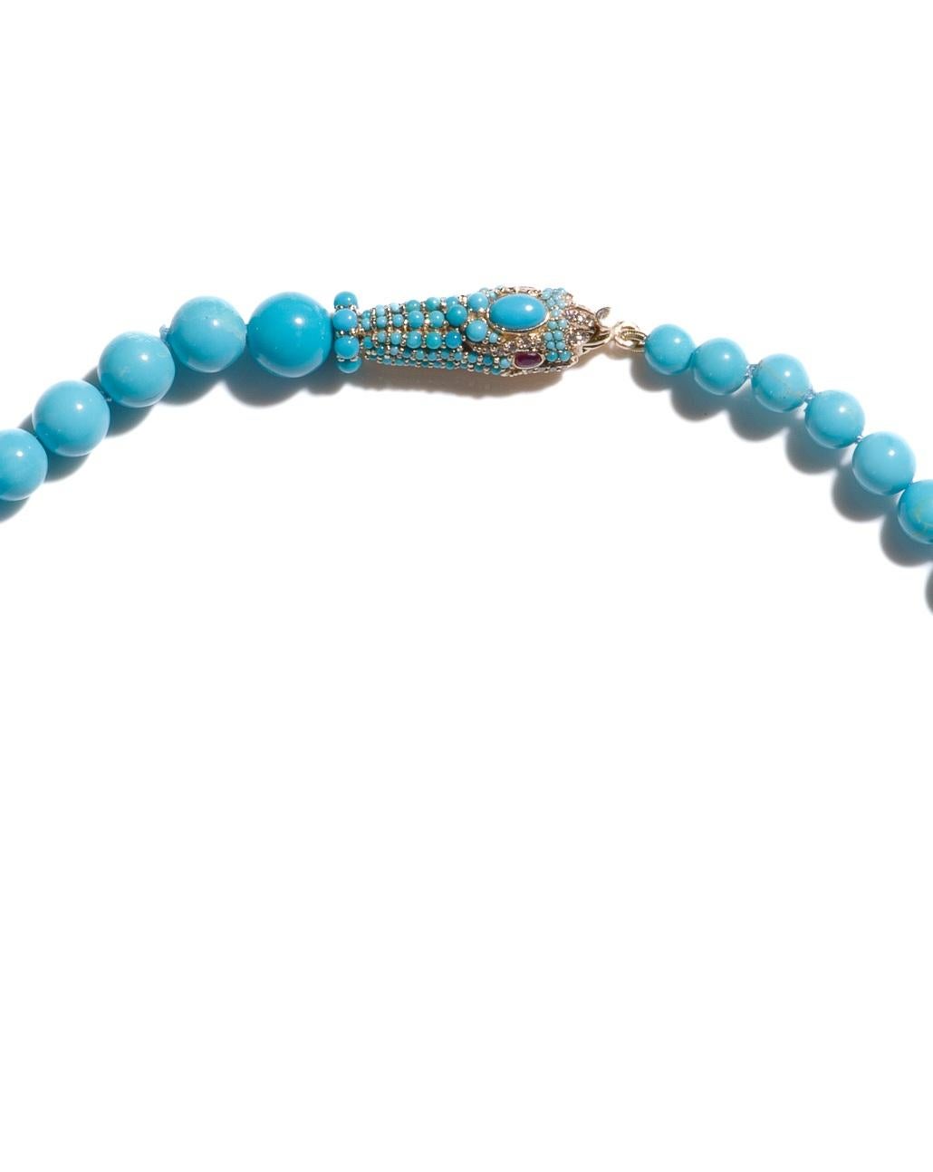 Collana Serpent Sleeping Beauty in turchese e diamanti in oro e rubino In condizioni Nuovo in vendita a GOES, NL