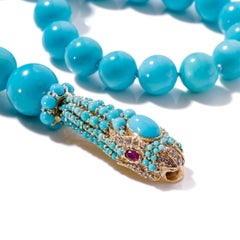 Serpent Sleeping Beauty Turquoise & Diamonds Gold Ruby Necklace