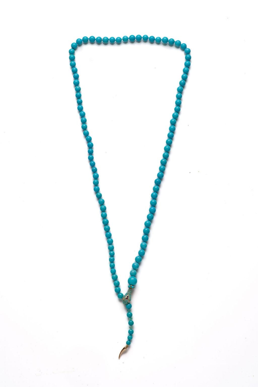 Modern Serpent Sleeping Beauty Turquoise, Sapphire & Diamonds Gold Emeralds Necklace For Sale