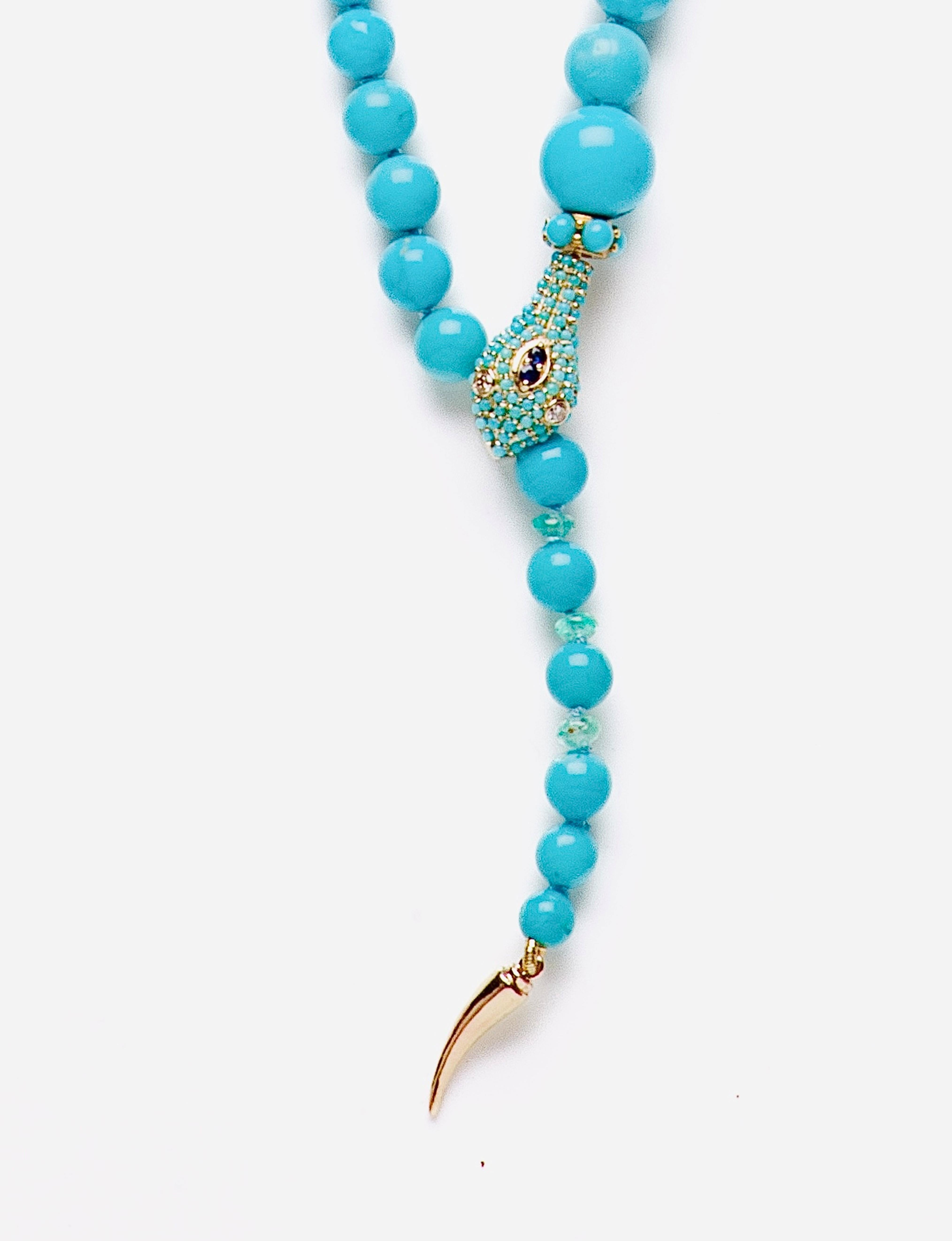 Bead Sleeping Beauty Turquoise Sapphire & Diamonds Gold Emeralds Necklace For Sale