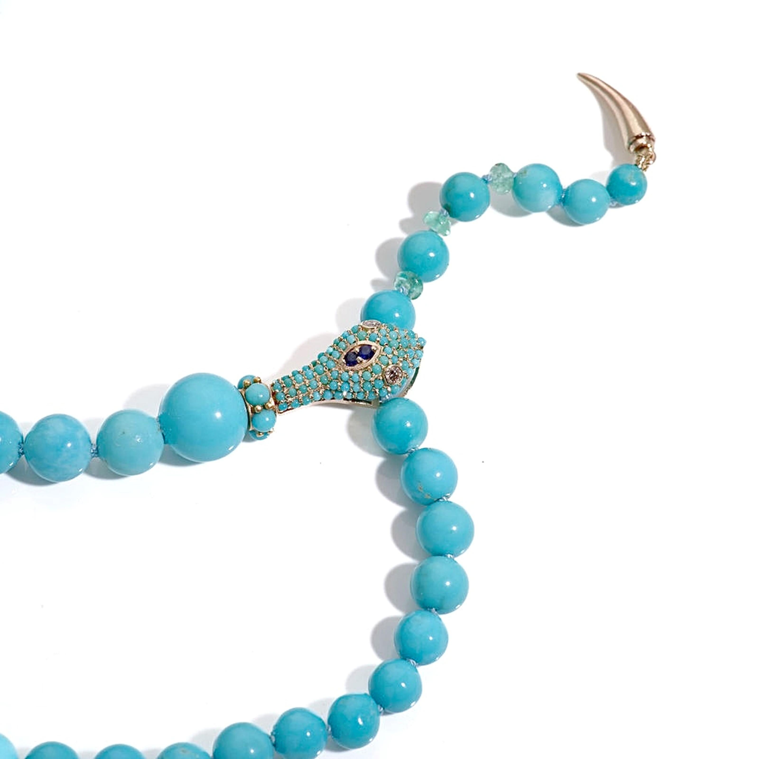 Women's Sleeping Beauty Turquoise Sapphire & Diamonds Gold Emeralds Necklace For Sale