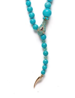 Serpent Sleeping Beauty Turquoise, Sapphire & Diamonds Gold Emeralds Necklace