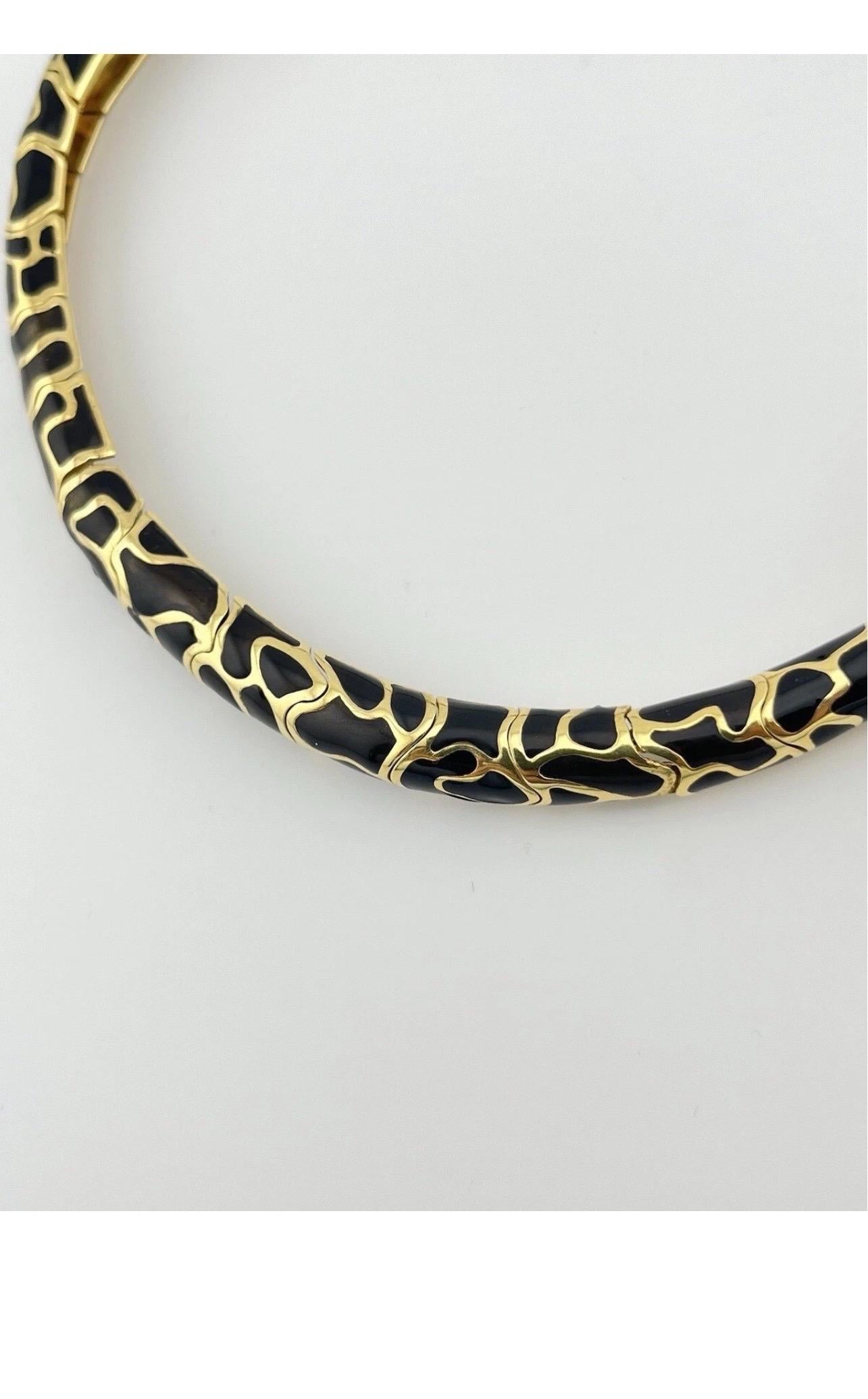 Serpent Snake 18k Yellow Gold Black Enamel Italian Necklace For Sale 5