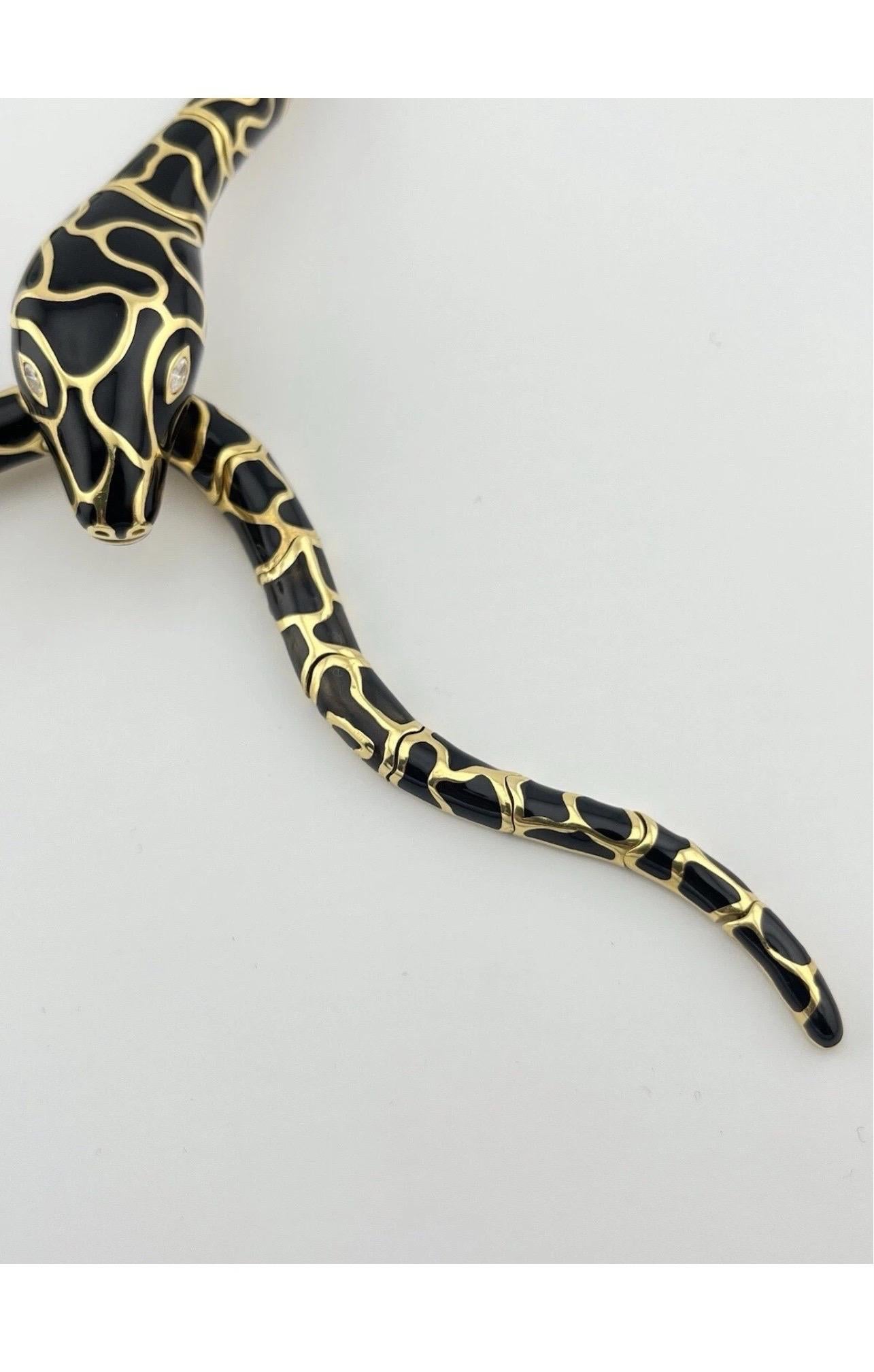 Serpent Snake 18k Yellow Gold Black Enamel Italian Necklace For Sale 6