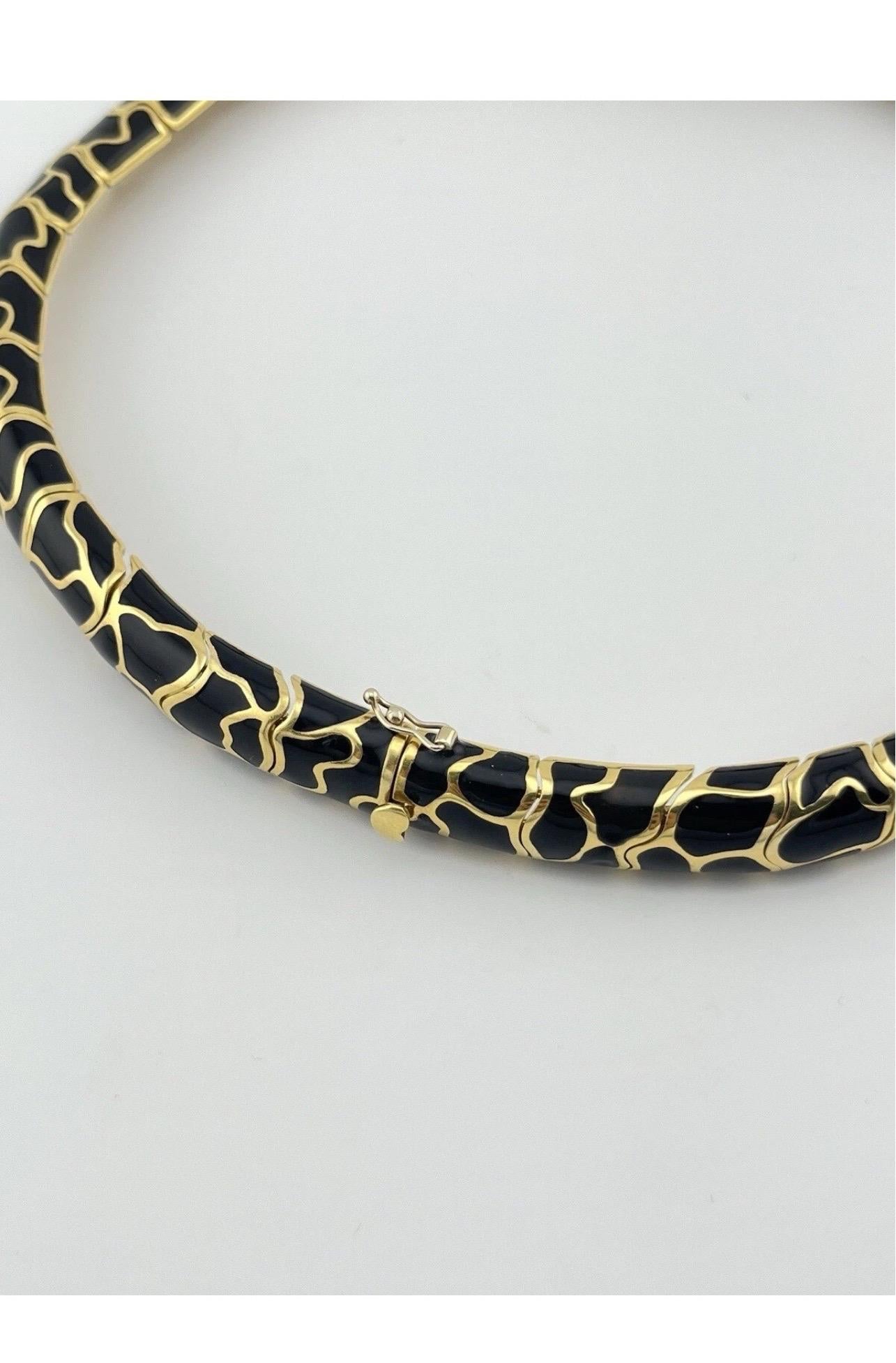 Serpent Snake 18k Yellow Gold Black Enamel Italian Necklace For Sale 8