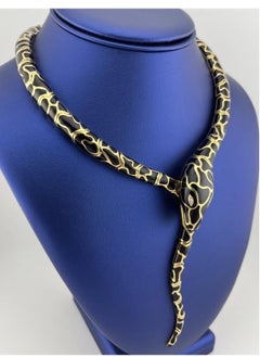 Serpent Snake 18k Yellow Gold Black Enamel Italian Necklace