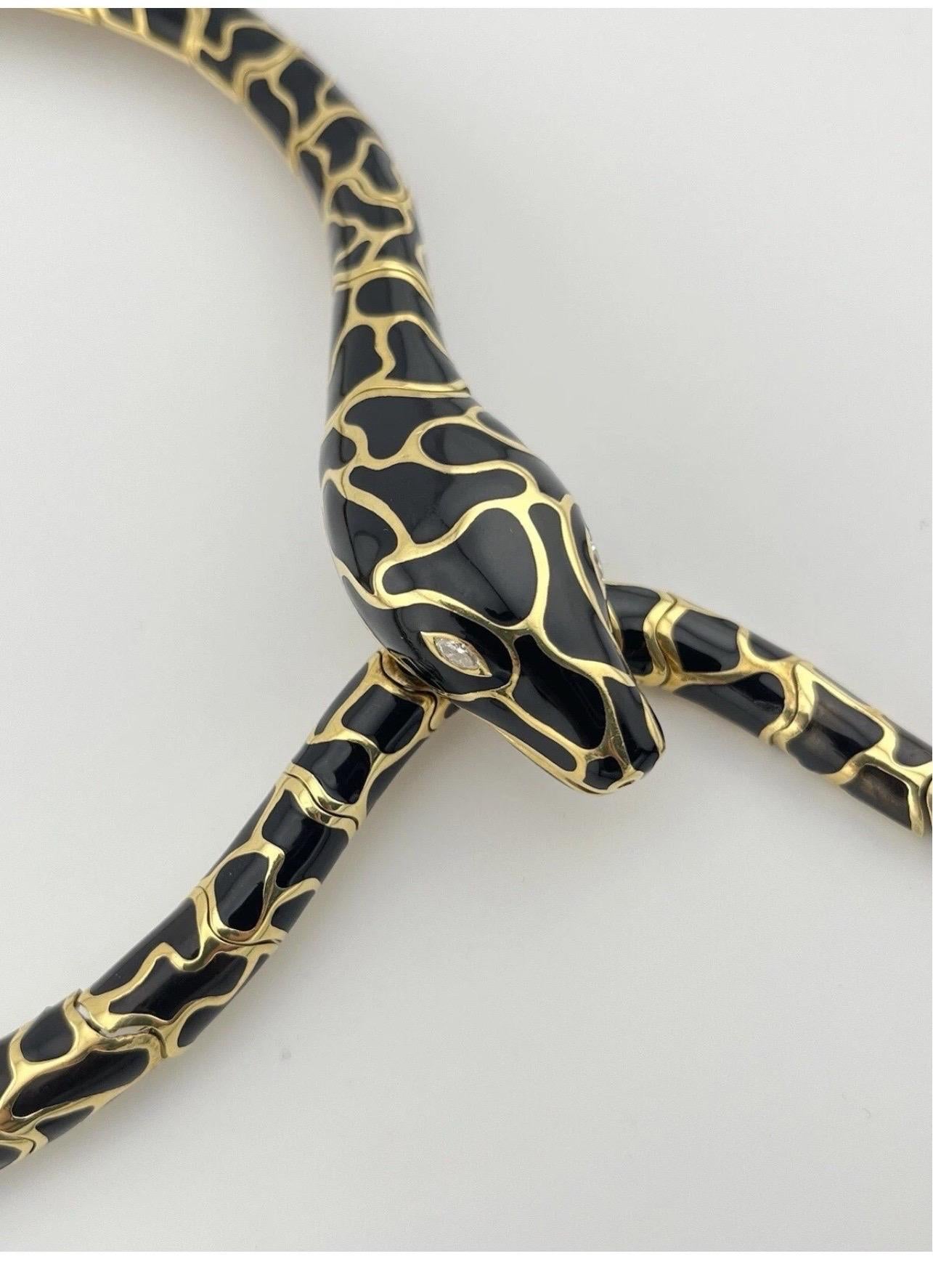 Serpent Snake 18k Yellow Gold Black Enamel Italian Necklace For Sale 3